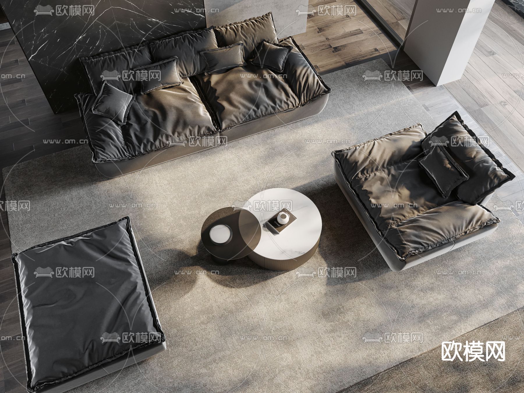 高级灰客厅3d模型下载（渲染图2）