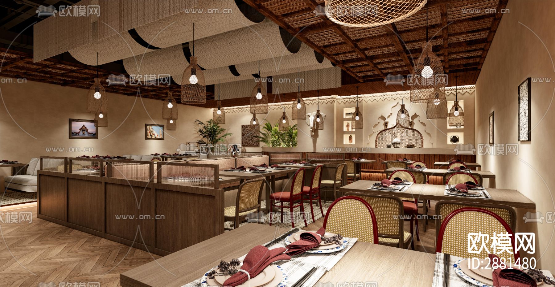 东南亚餐厅cad施工图下载（渲染图10）