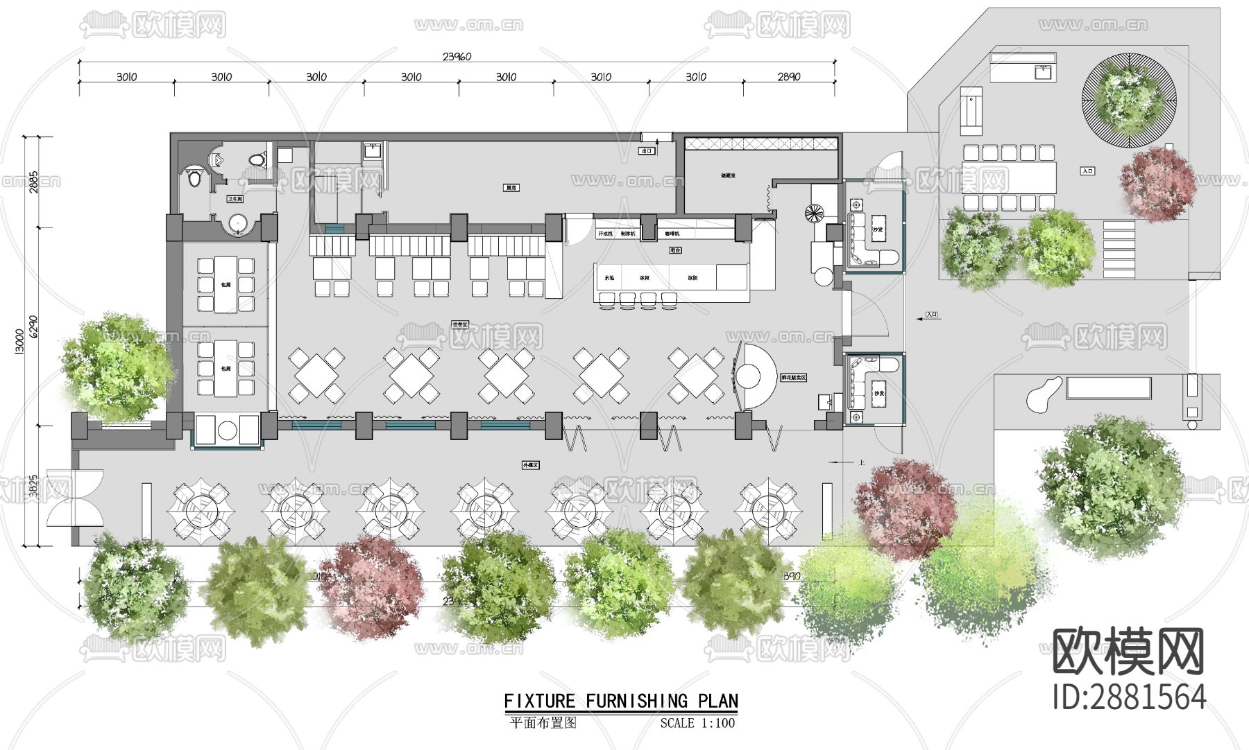 露天花园餐厅cad平面图下载