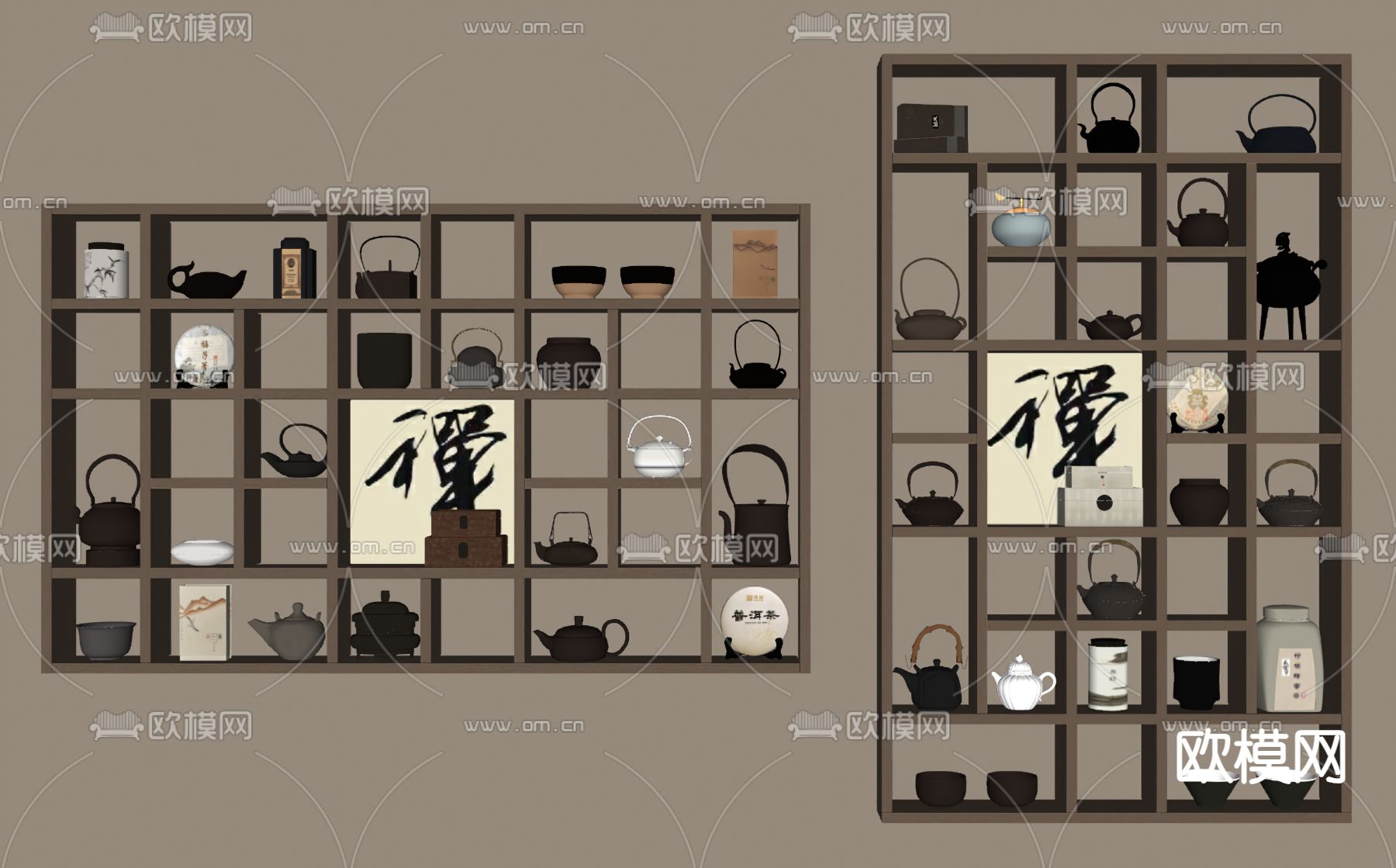 新中式壁柜su模型下载（渲染图3）