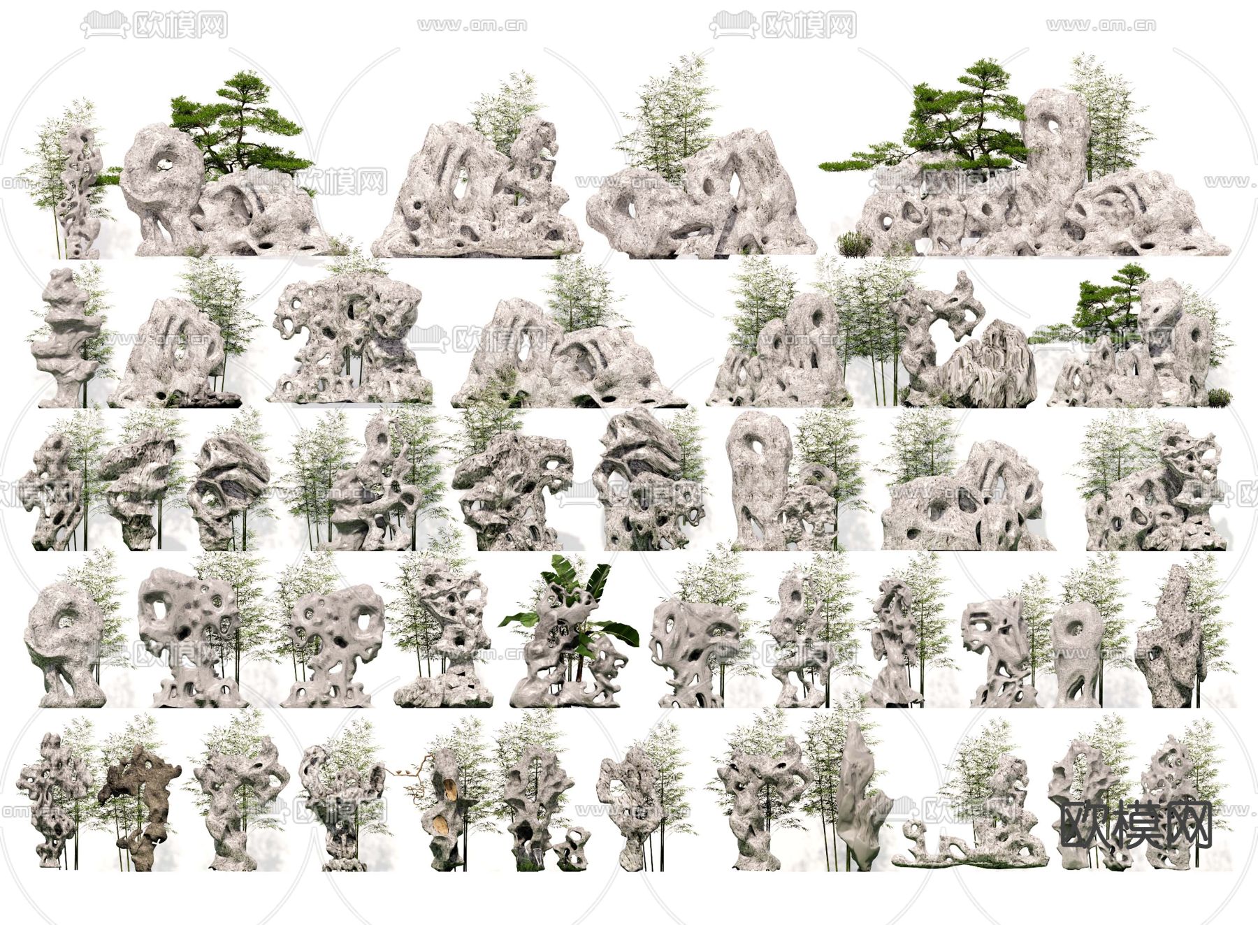 中式假山石 园林景石su模型