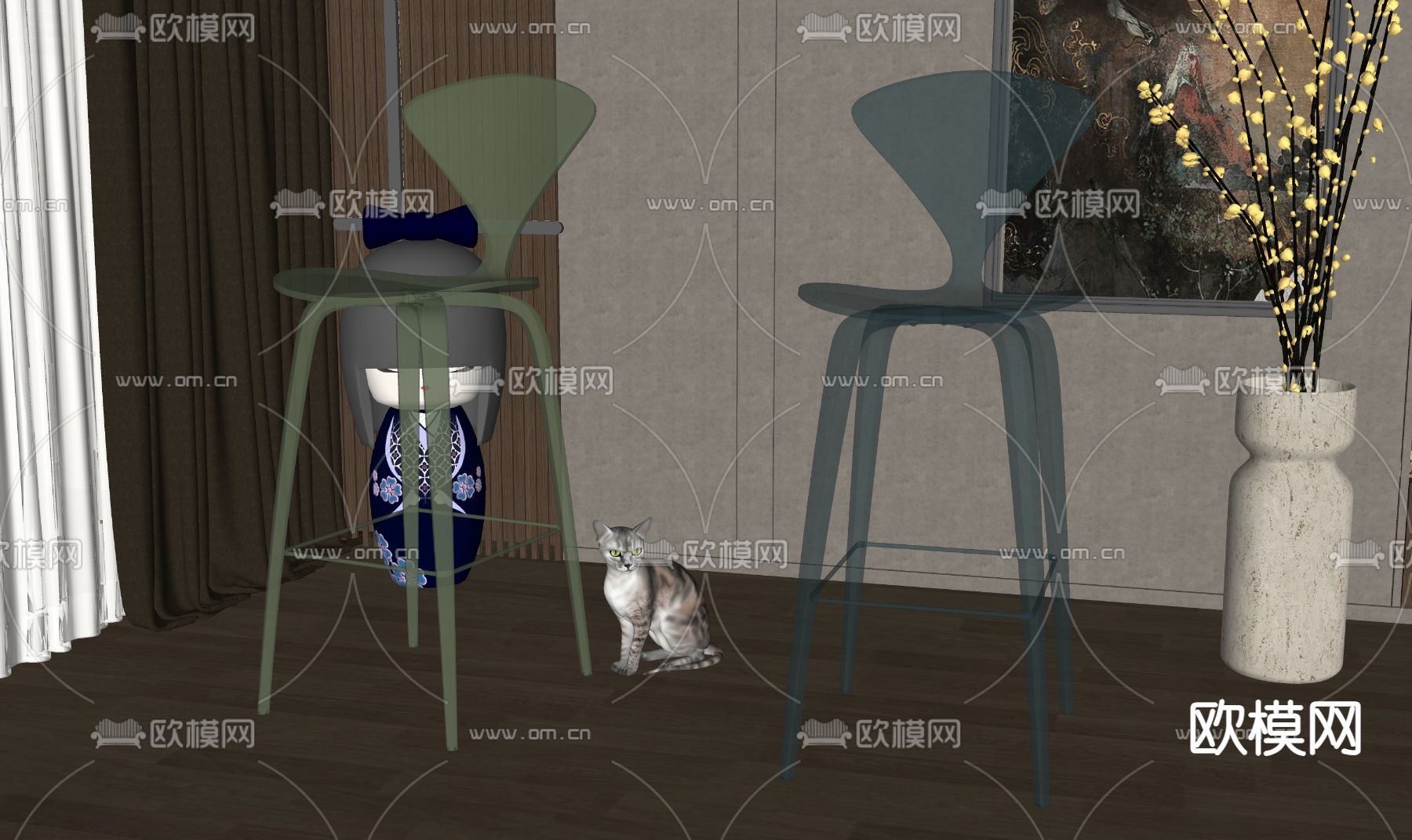 吧台凳su模型下载（渲染图2）