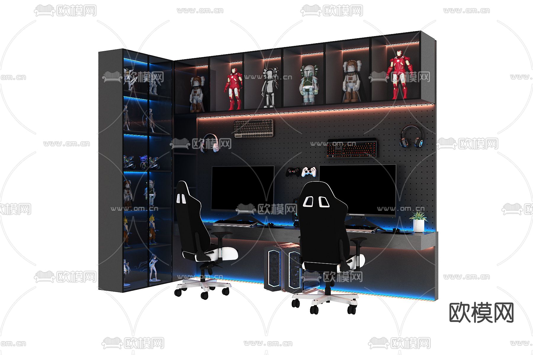 现代电竞桌 游戏桌3d模型下载