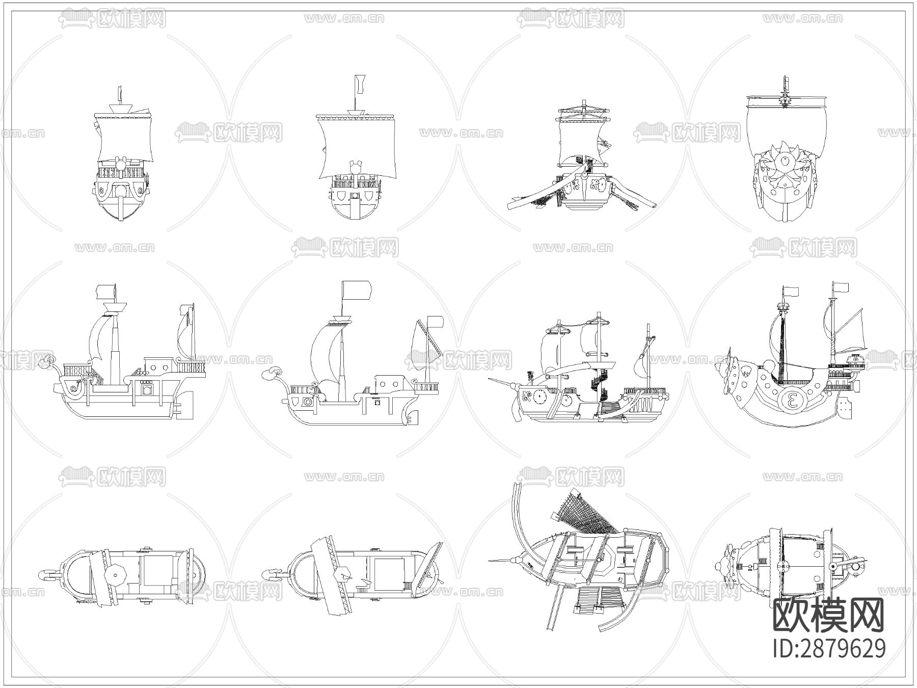 儿童乐园游乐设施海盗船CAD施工图下载