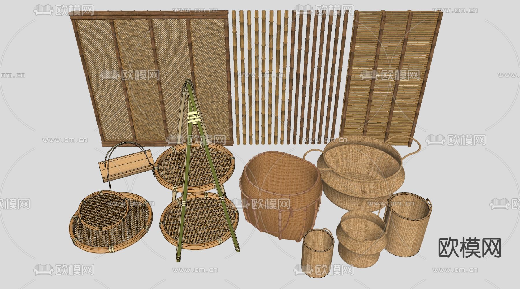 新中式竹筐su模型下载（渲染图2）