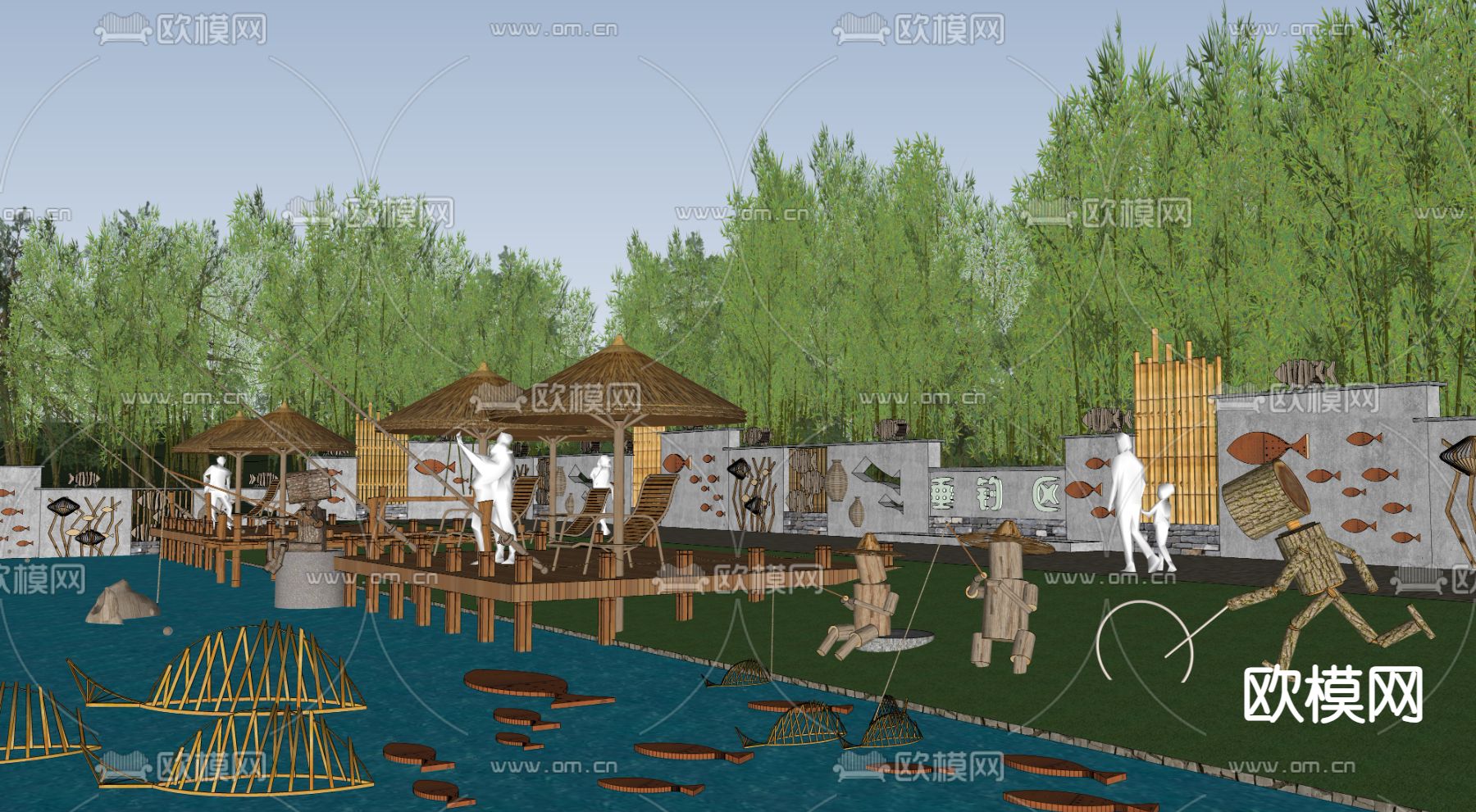 中式景观公园su模型下载（渲染图3）