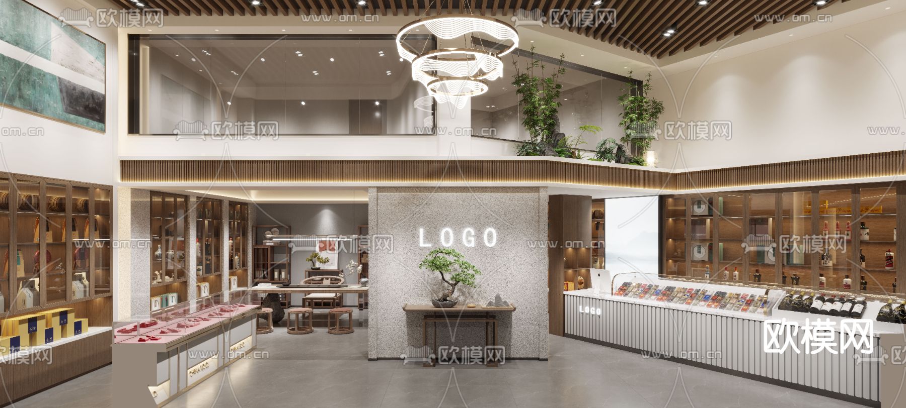 新中式烟酒店3d模型下载（渲染图3）