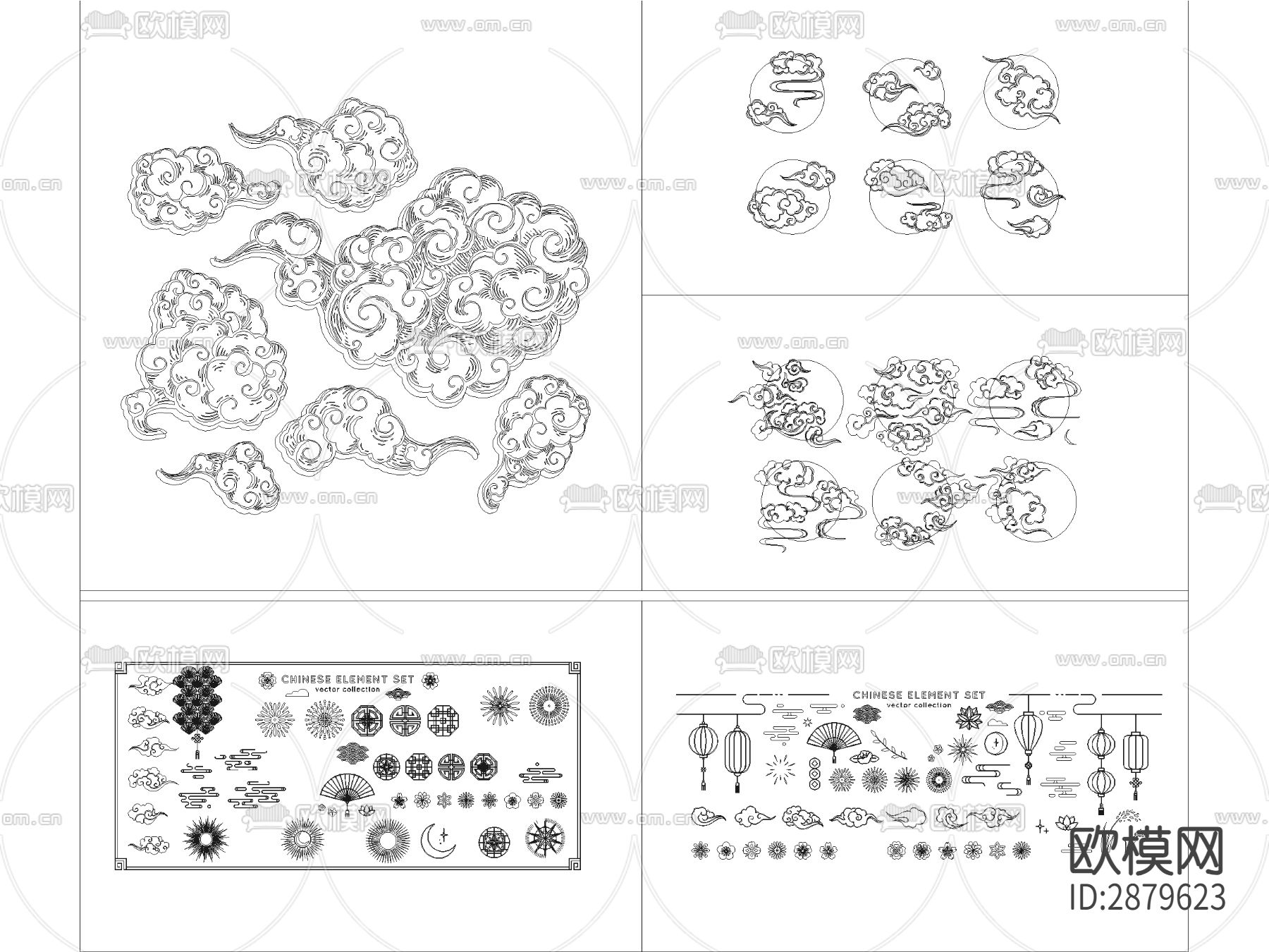 中式雕花图案云纹祥云CAD图库下载（渲染图3）