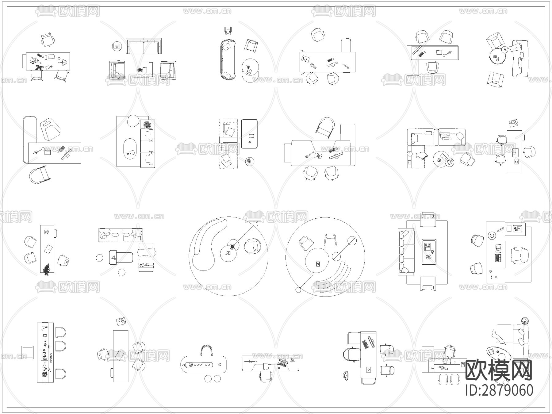 经理办公桌沙发座椅cad图库下载（渲染图2）
