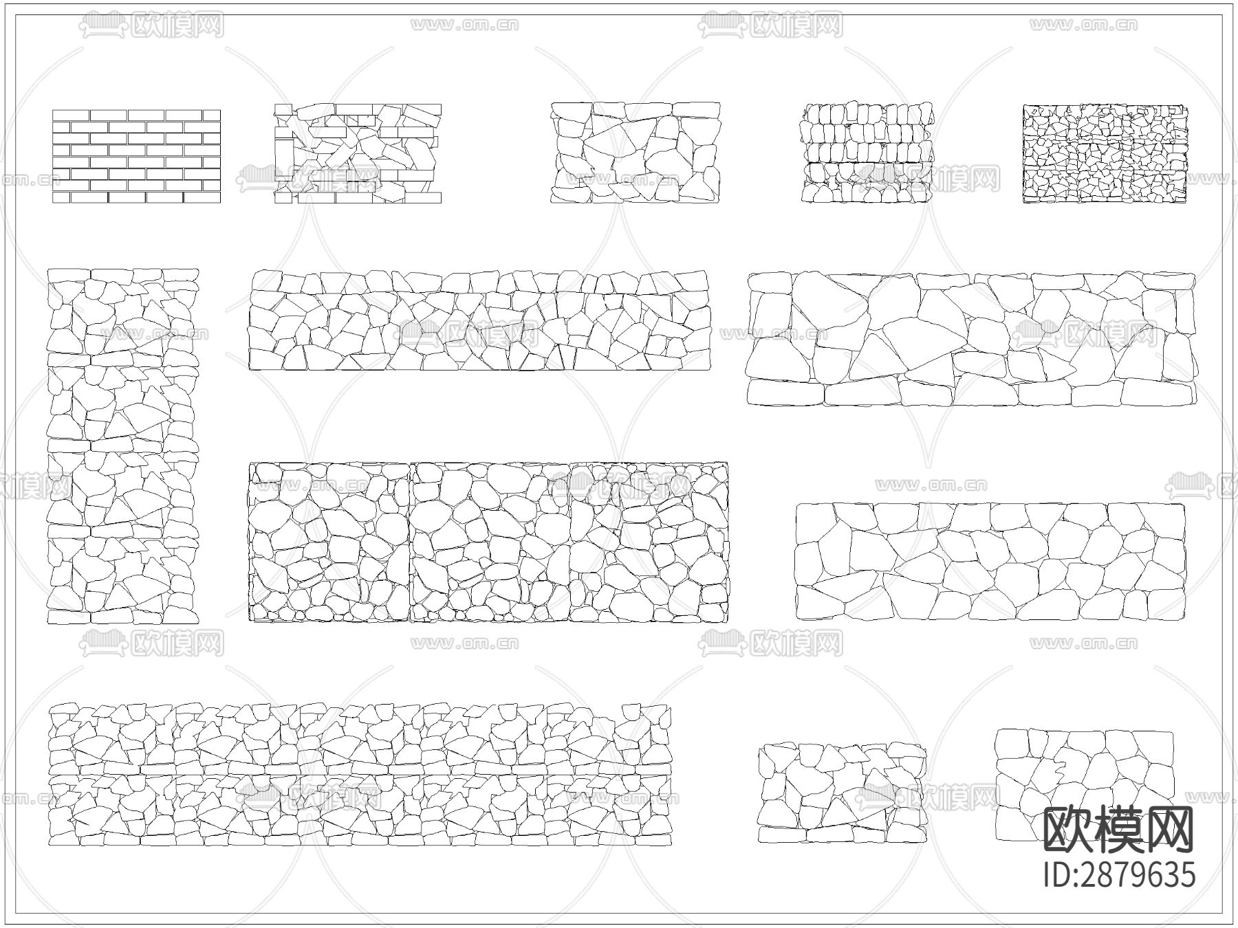 乡村民俗石头拼花院墙节点大样图下载