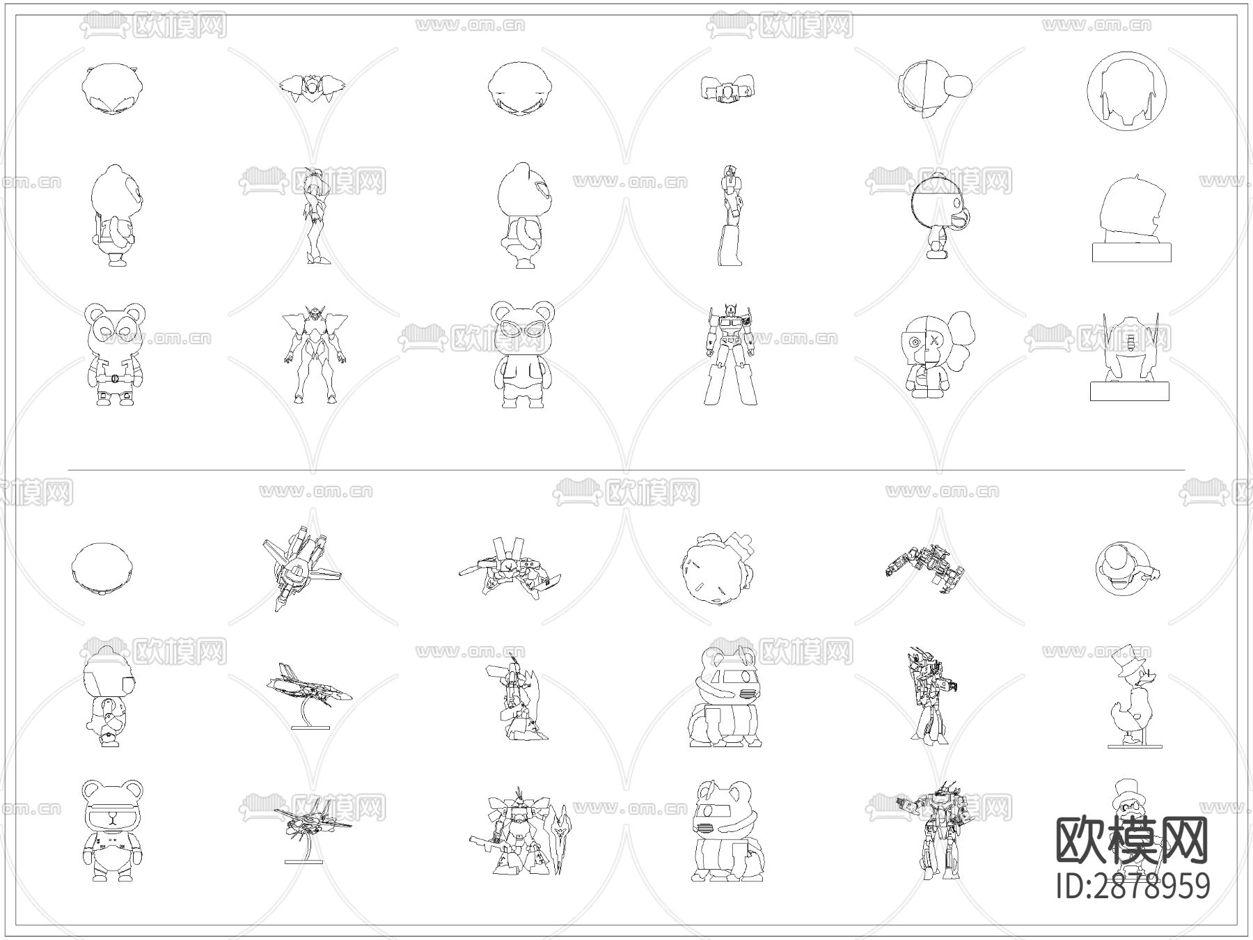 手办摆件雕塑装饰小品cad图库下载
