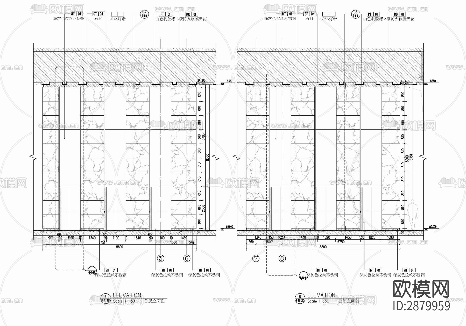 办公楼大堂公区办公室CAD施工图下载（渲染图9）