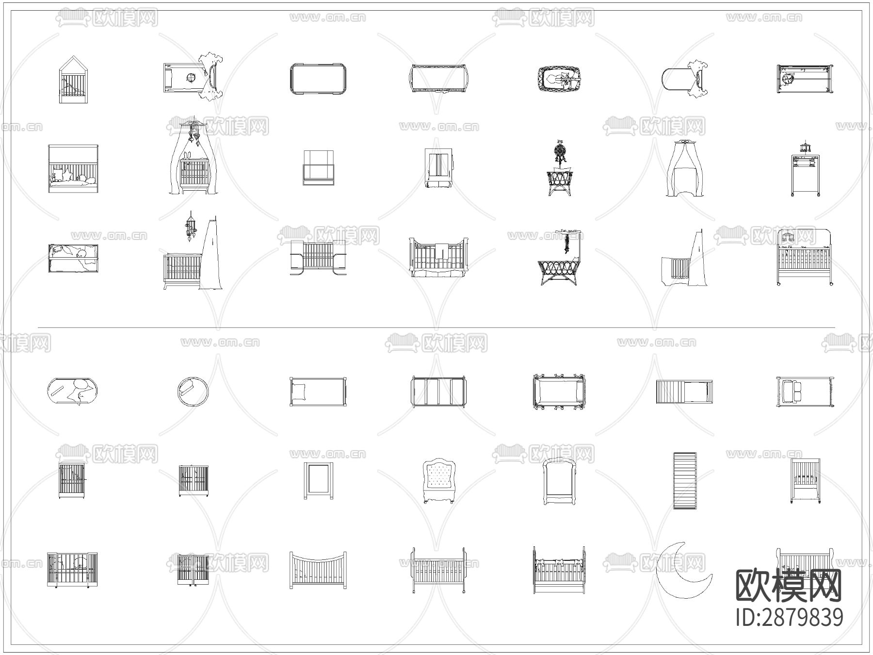 儿童床婴儿床摇篮床CAD图库下载