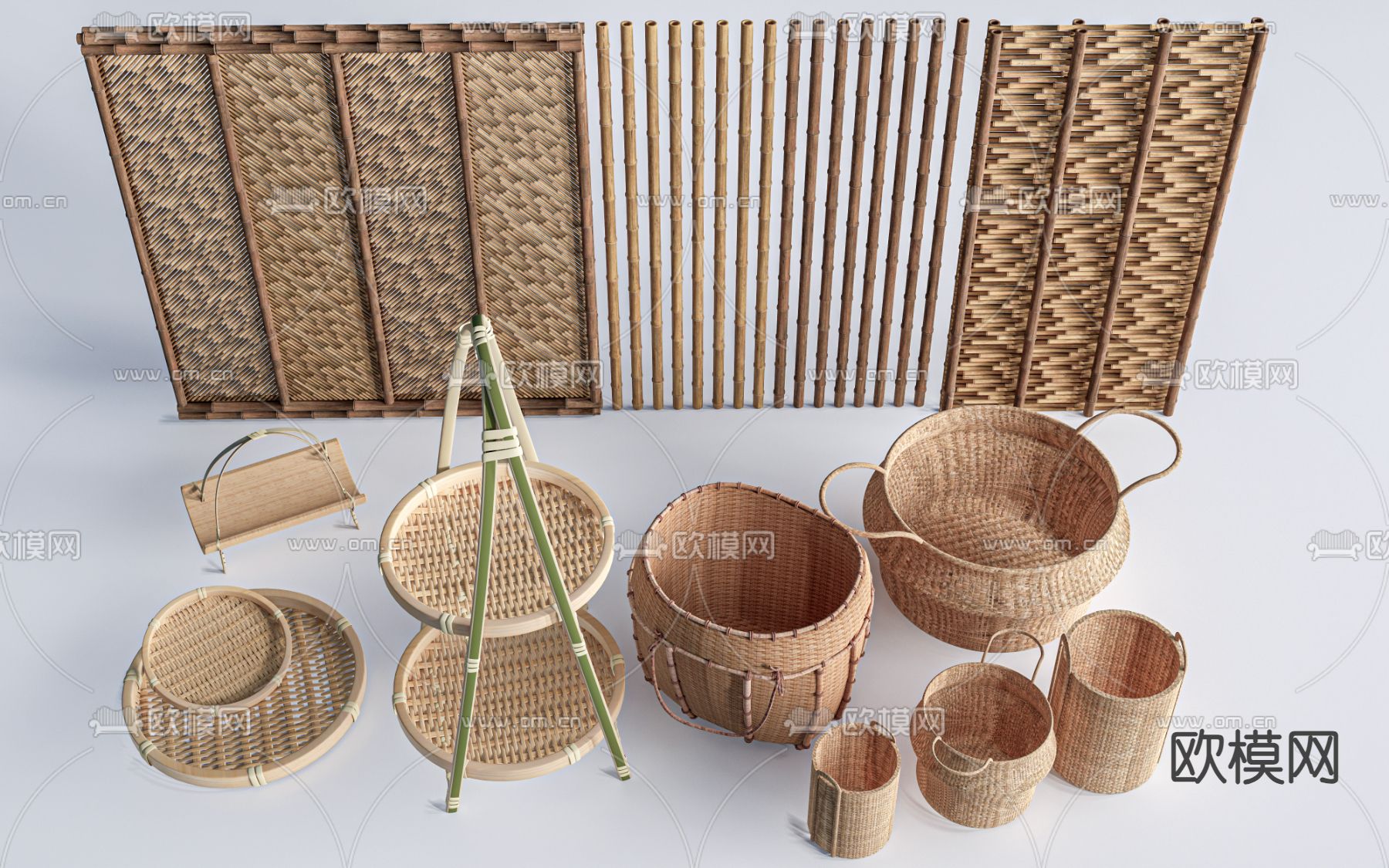 新中式竹筐su模型下载（渲染图1）