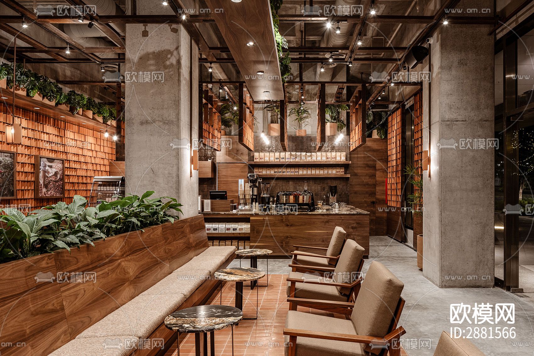 咖啡厅cad平面布置图下载（渲染图4）