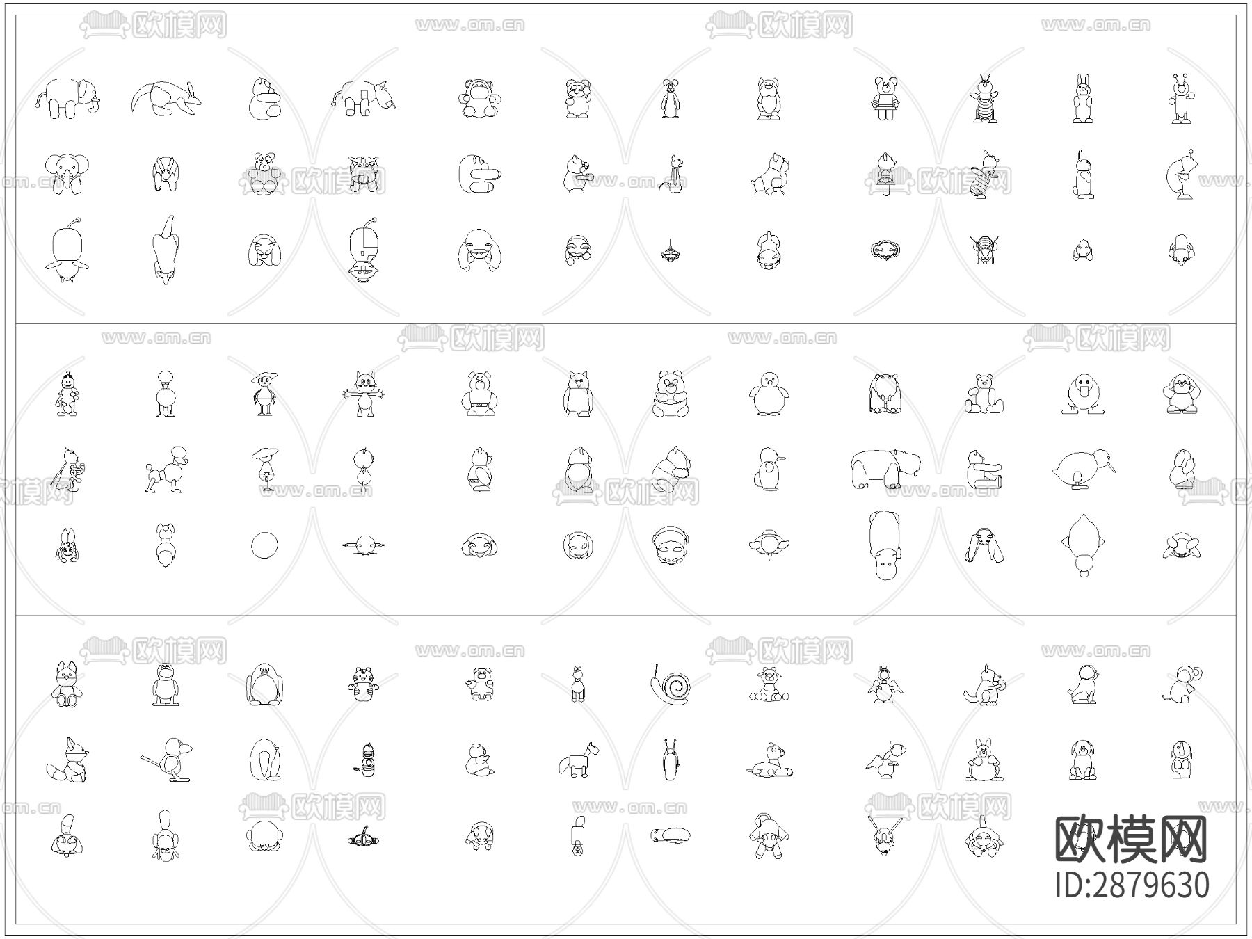 儿童手办玩偶装饰雕塑CAD图库下载（渲染图2）