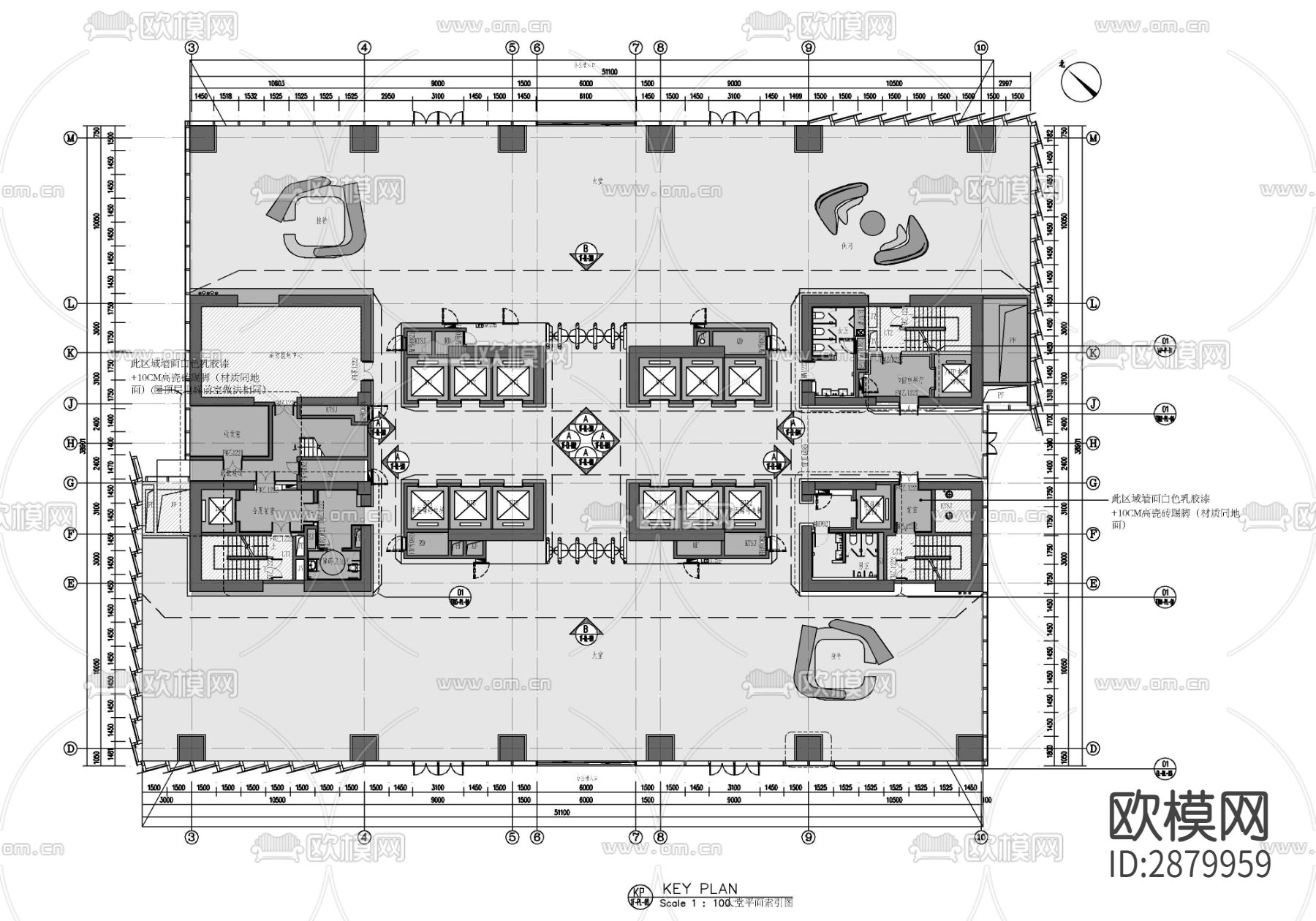 办公楼大堂公区办公室CAD施工图下载（渲染图3）