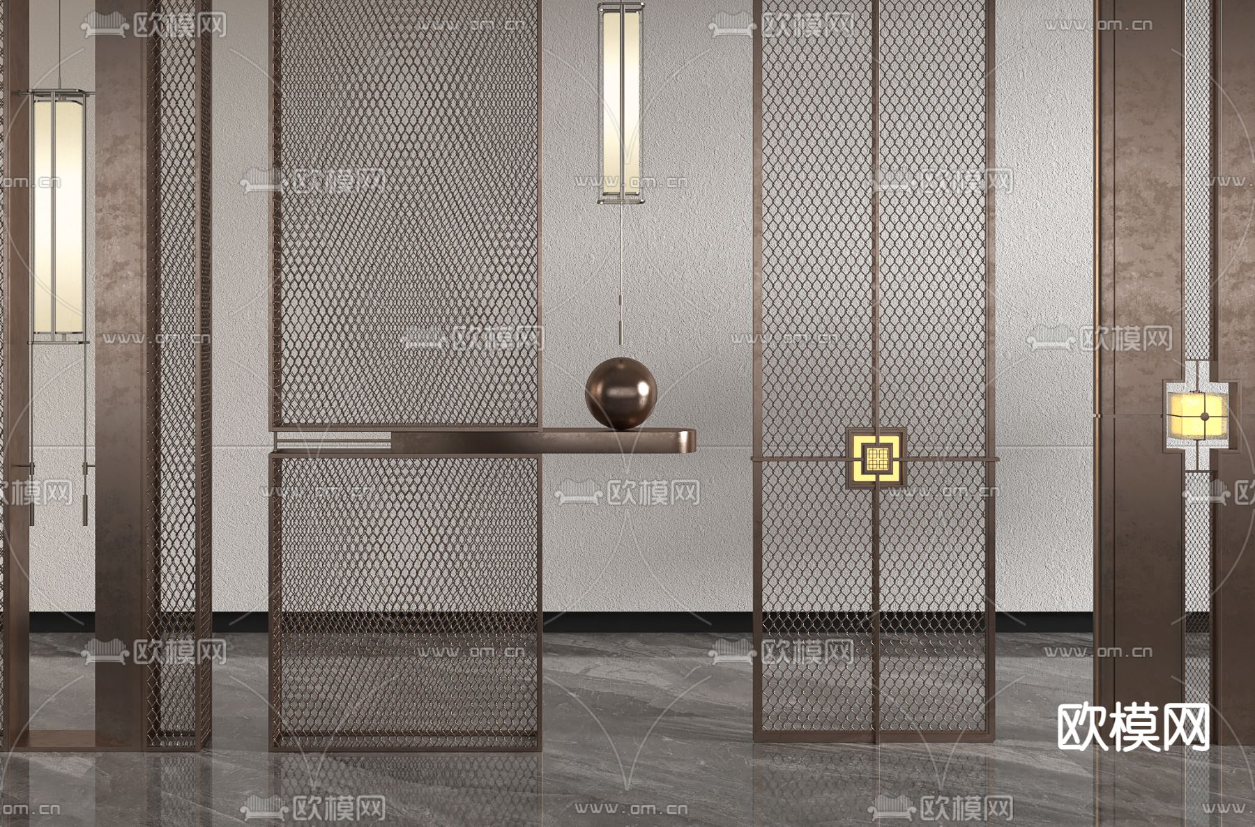 金属网屏风 隔断3d模型下载（渲染图2）