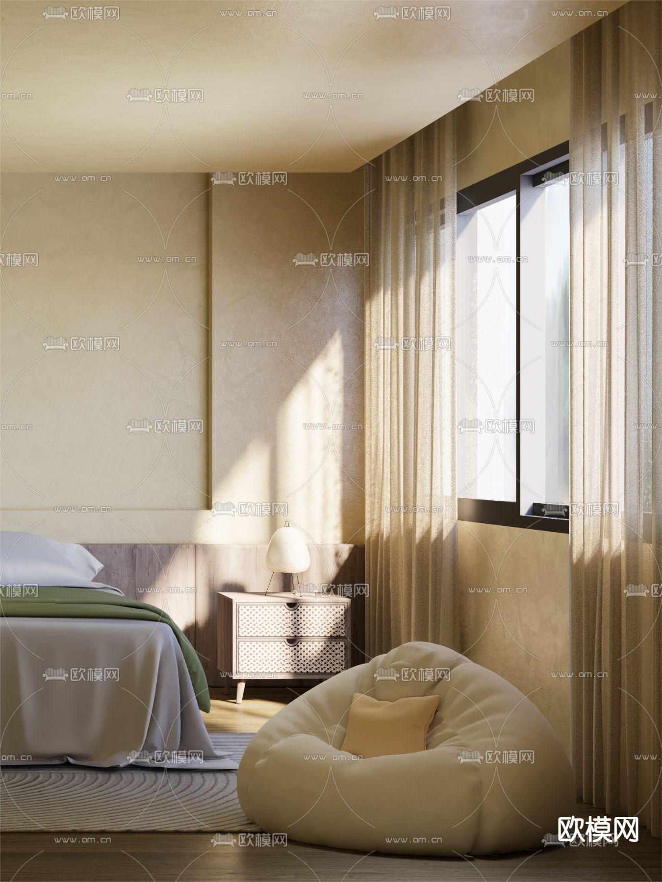 侘寂风卧室su模型下载（渲染图3）