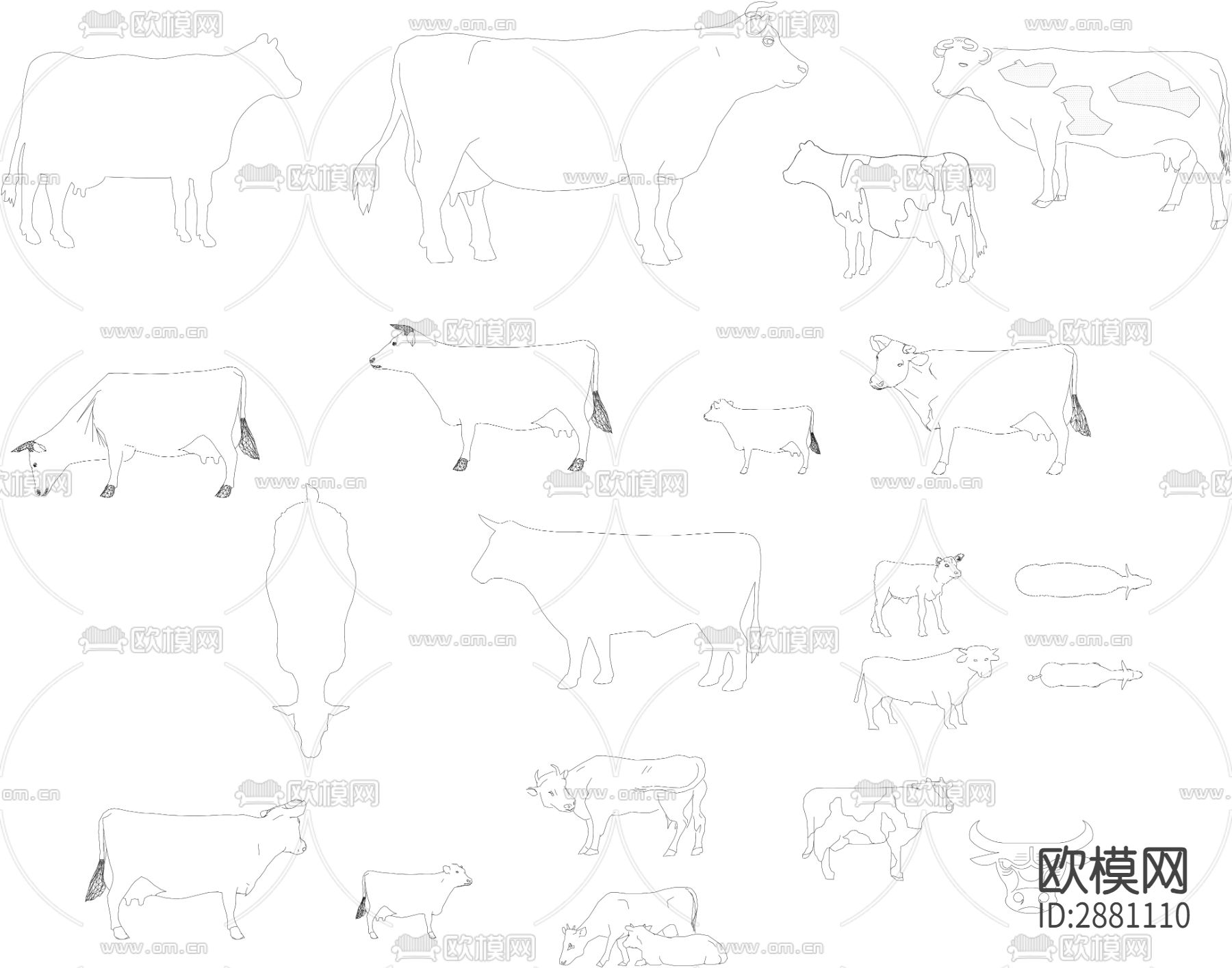 牛动物cad平面图下载（渲染图2）