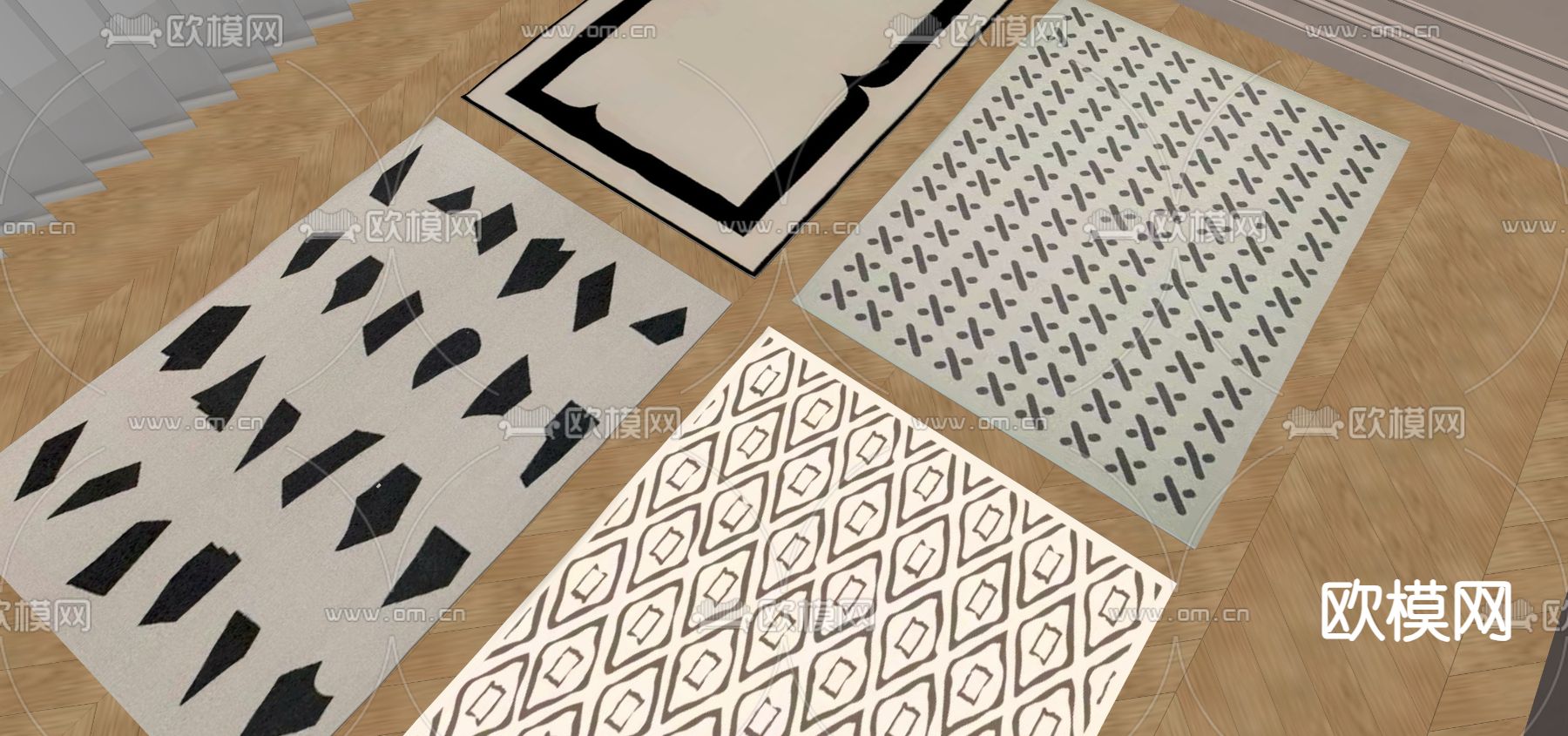 奶油风羊毛地毯su模型下载（渲染图2）