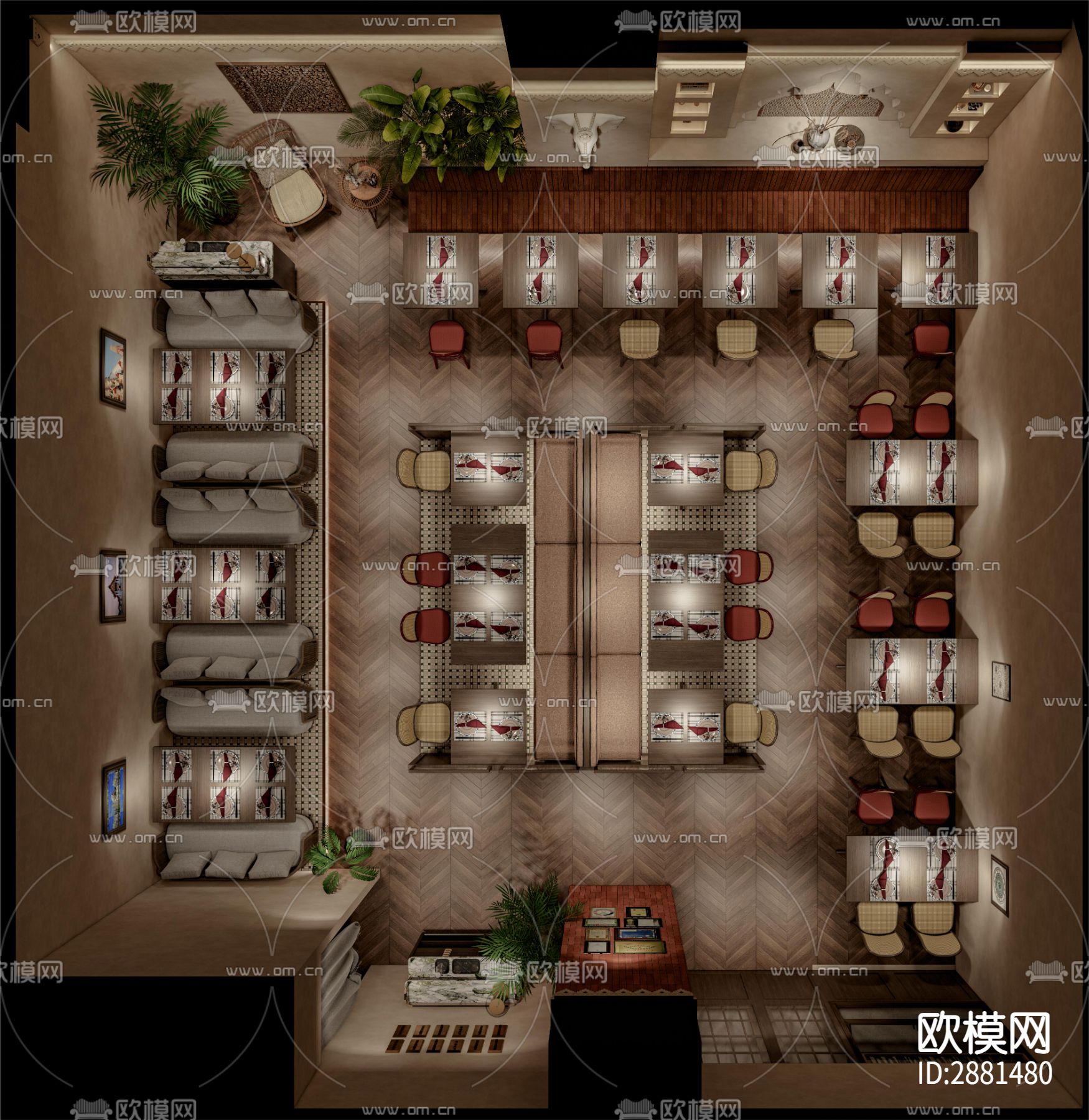 东南亚餐厅cad施工图下载（渲染图8）