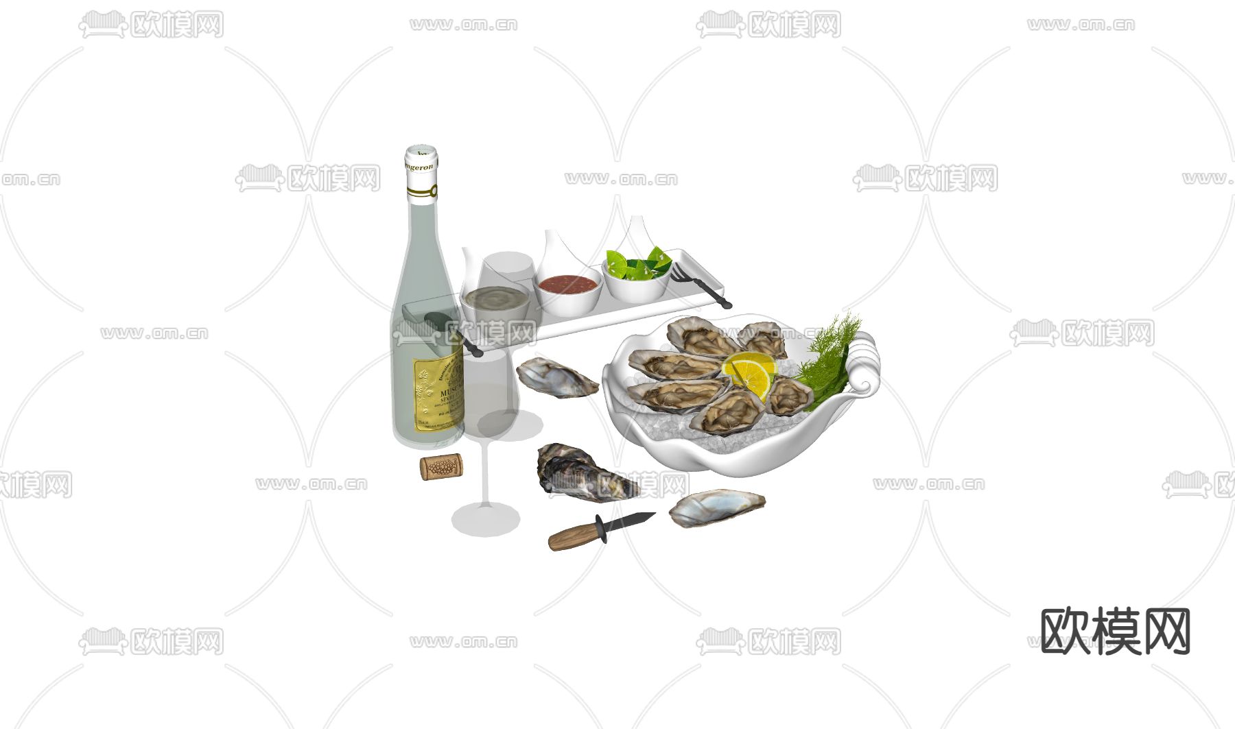 食品 红酒 生蚝su模型下载（渲染图2）