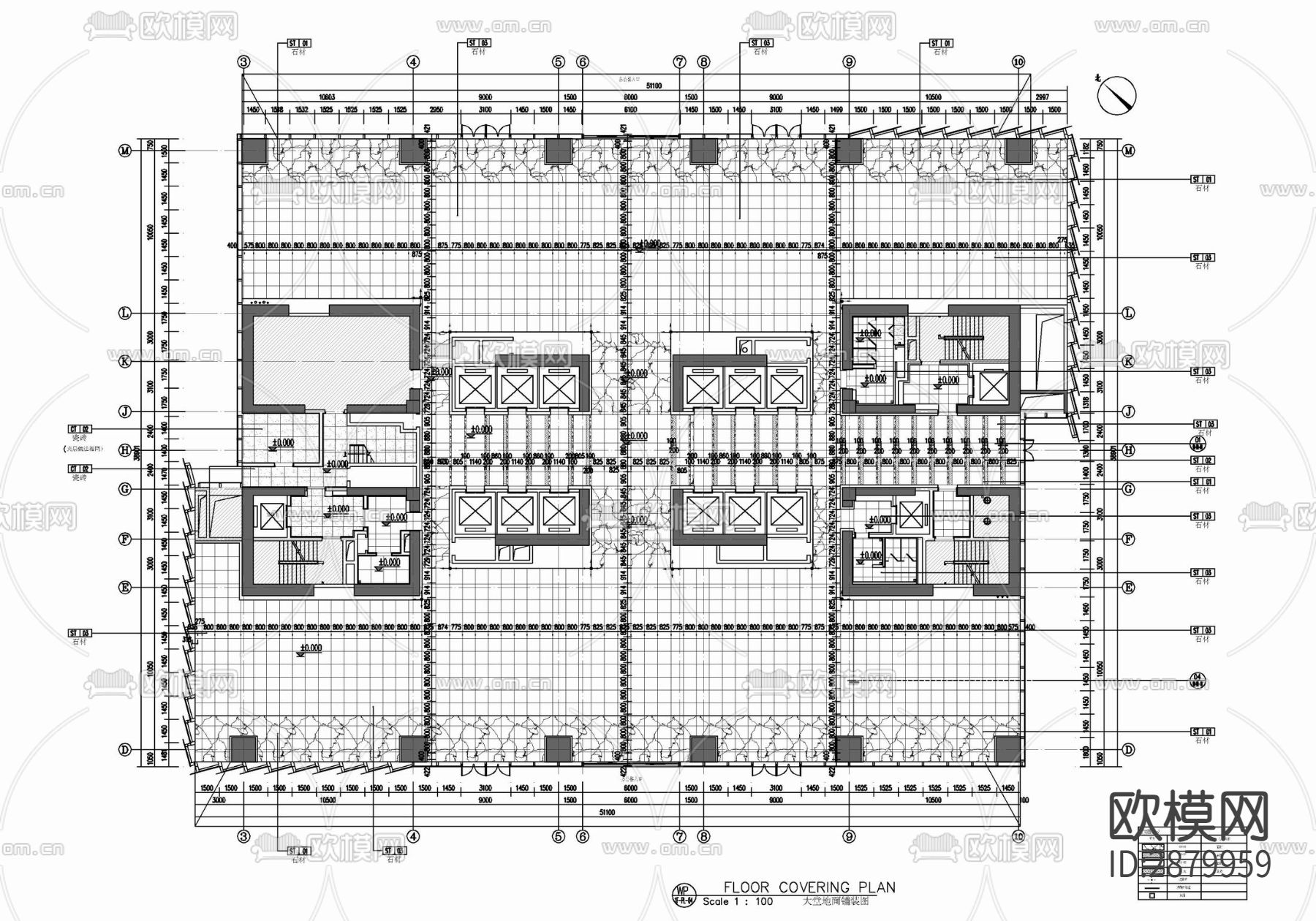 办公楼大堂公区办公室CAD施工图下载（渲染图2）