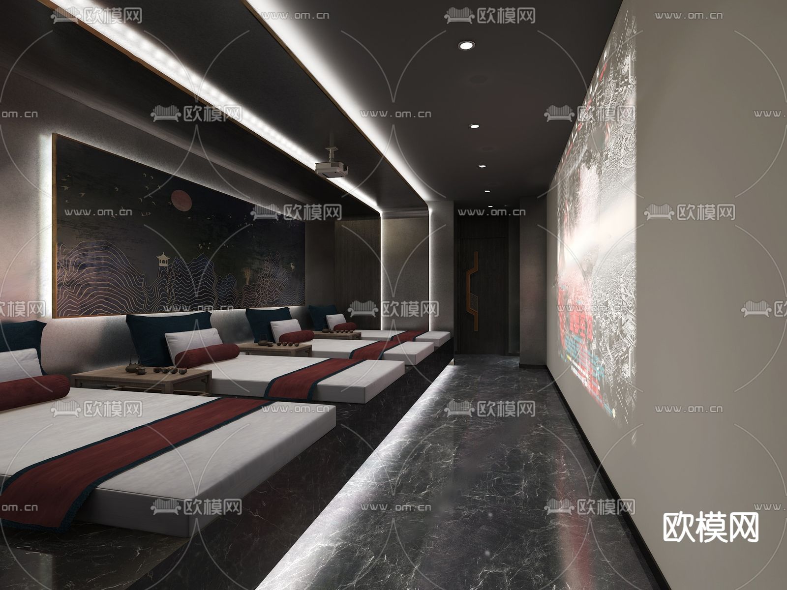 现代足浴包厢su模型下载（渲染图1）