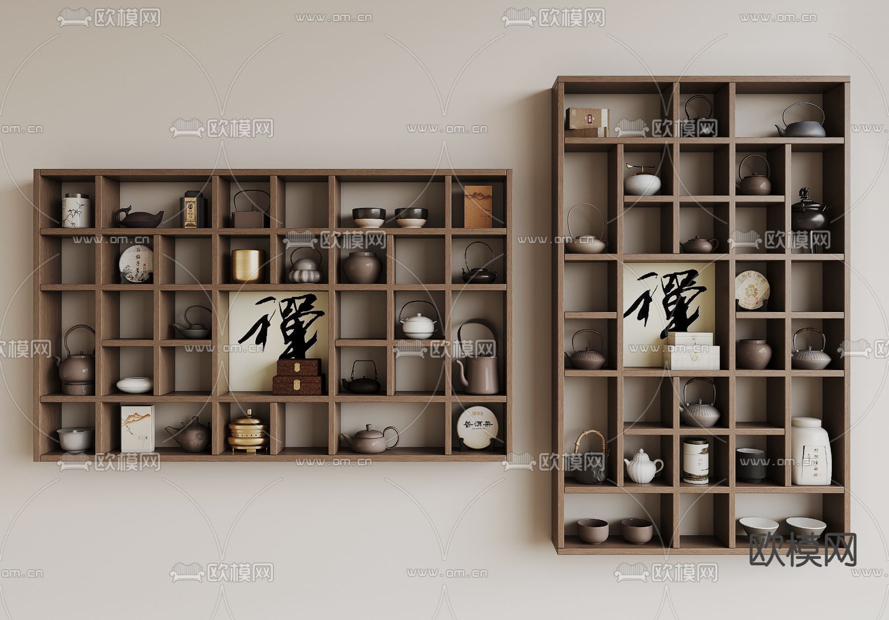 新中式壁柜su模型下载（渲染图1）