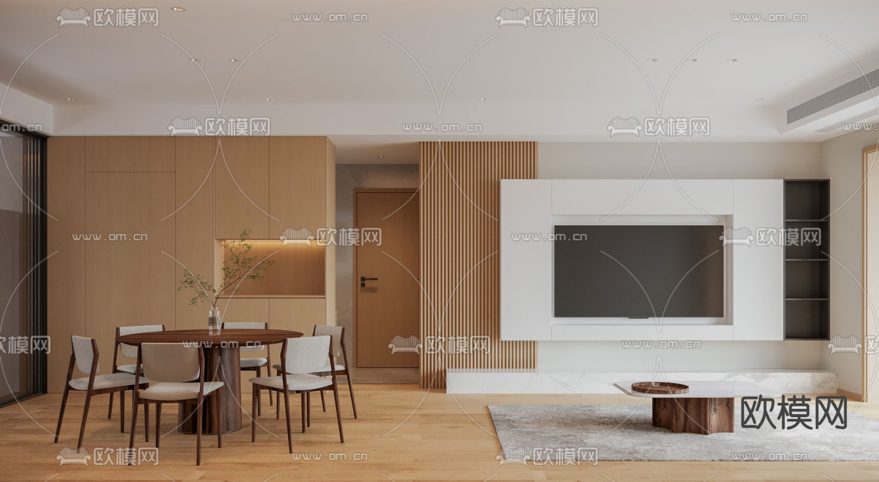 日式客餐厅su模型下载（渲染图1）