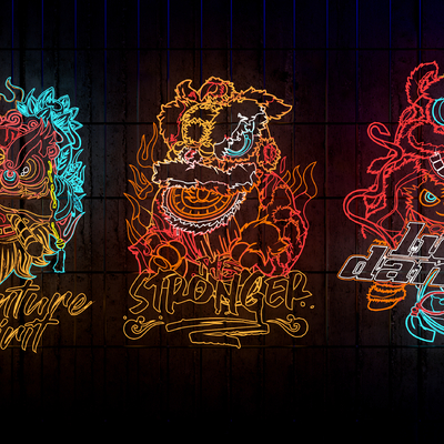  醒狮霓虹灯su模型 