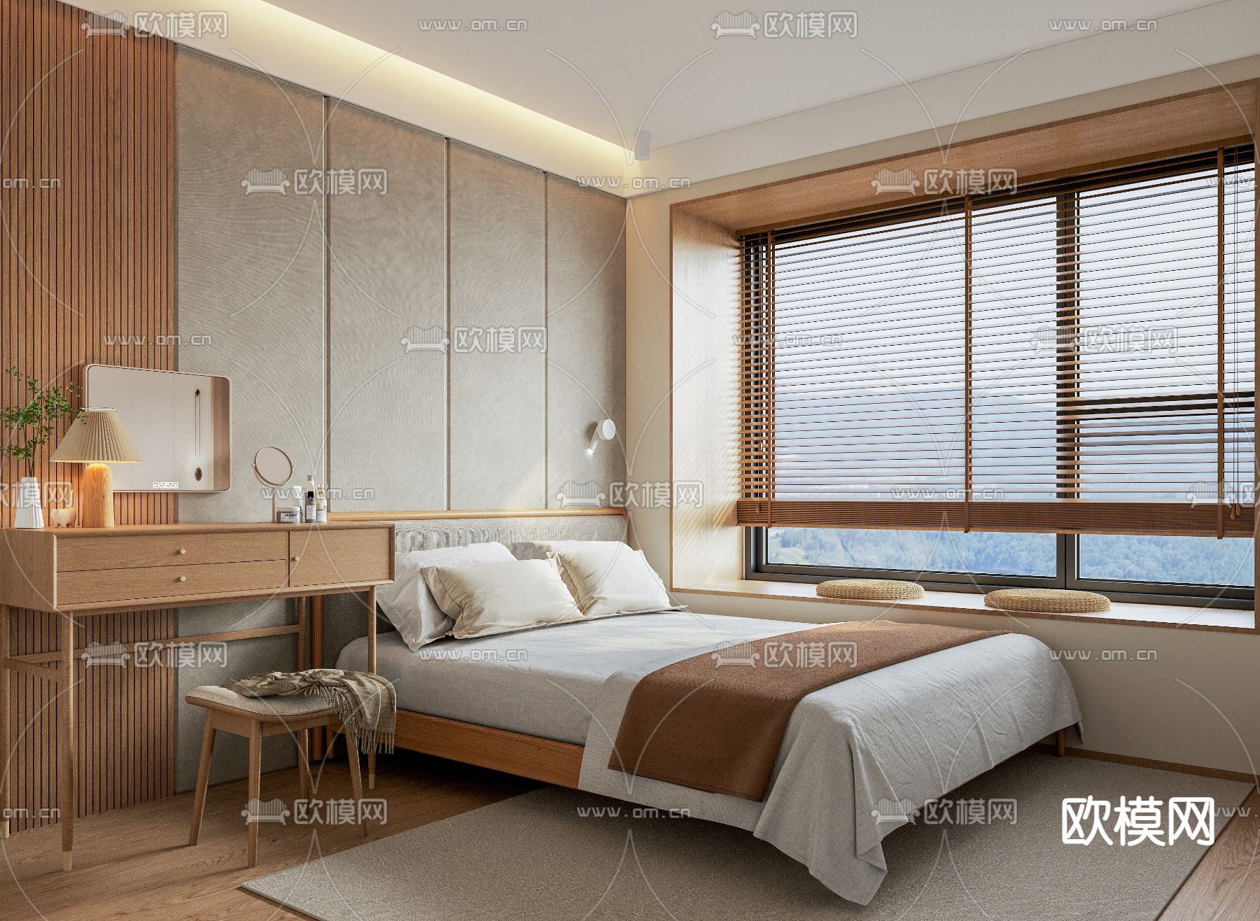 日式卧室su模型下载（渲染图1）