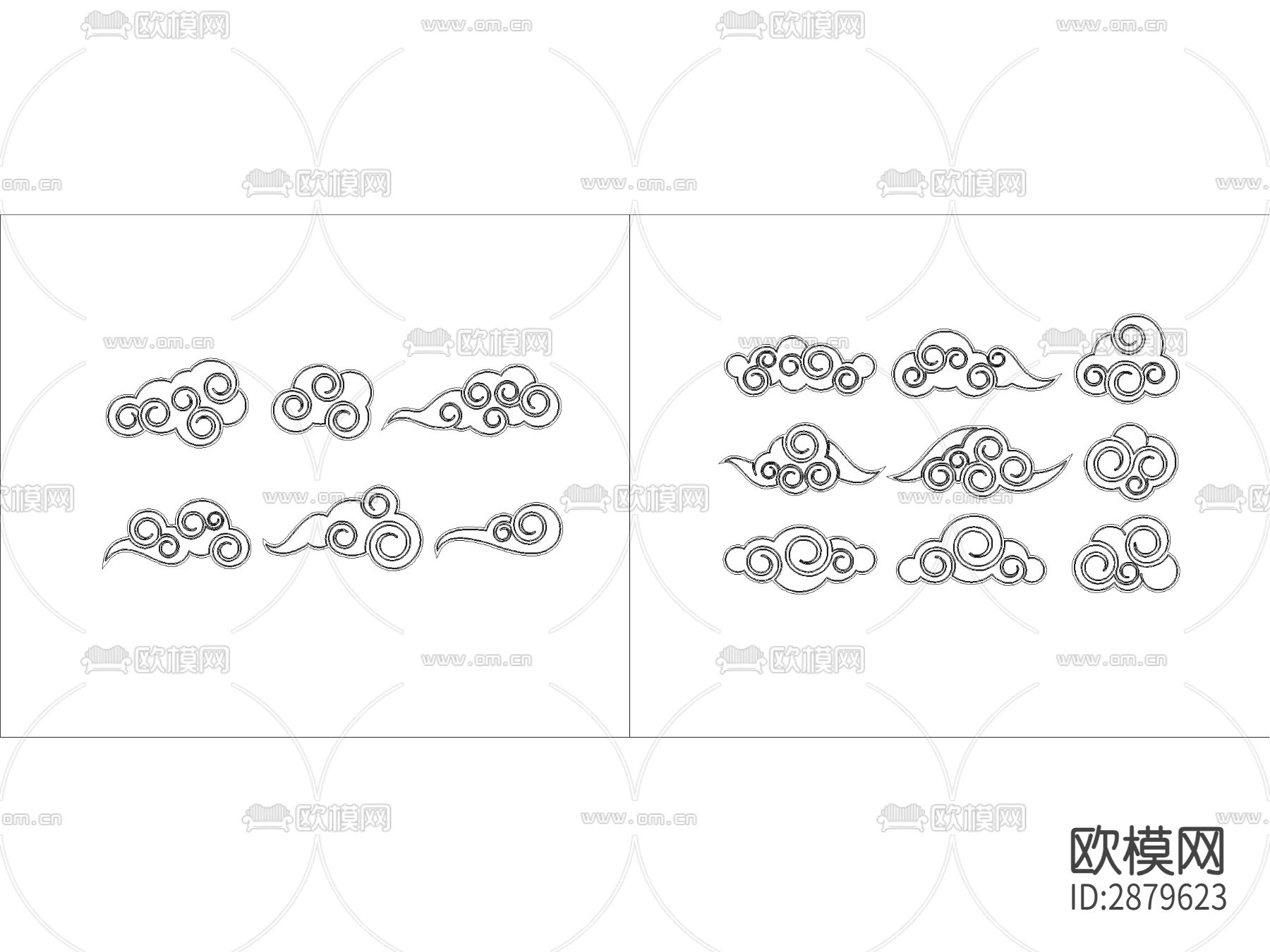 中式雕花图案云纹祥云CAD图库下载（渲染图5）