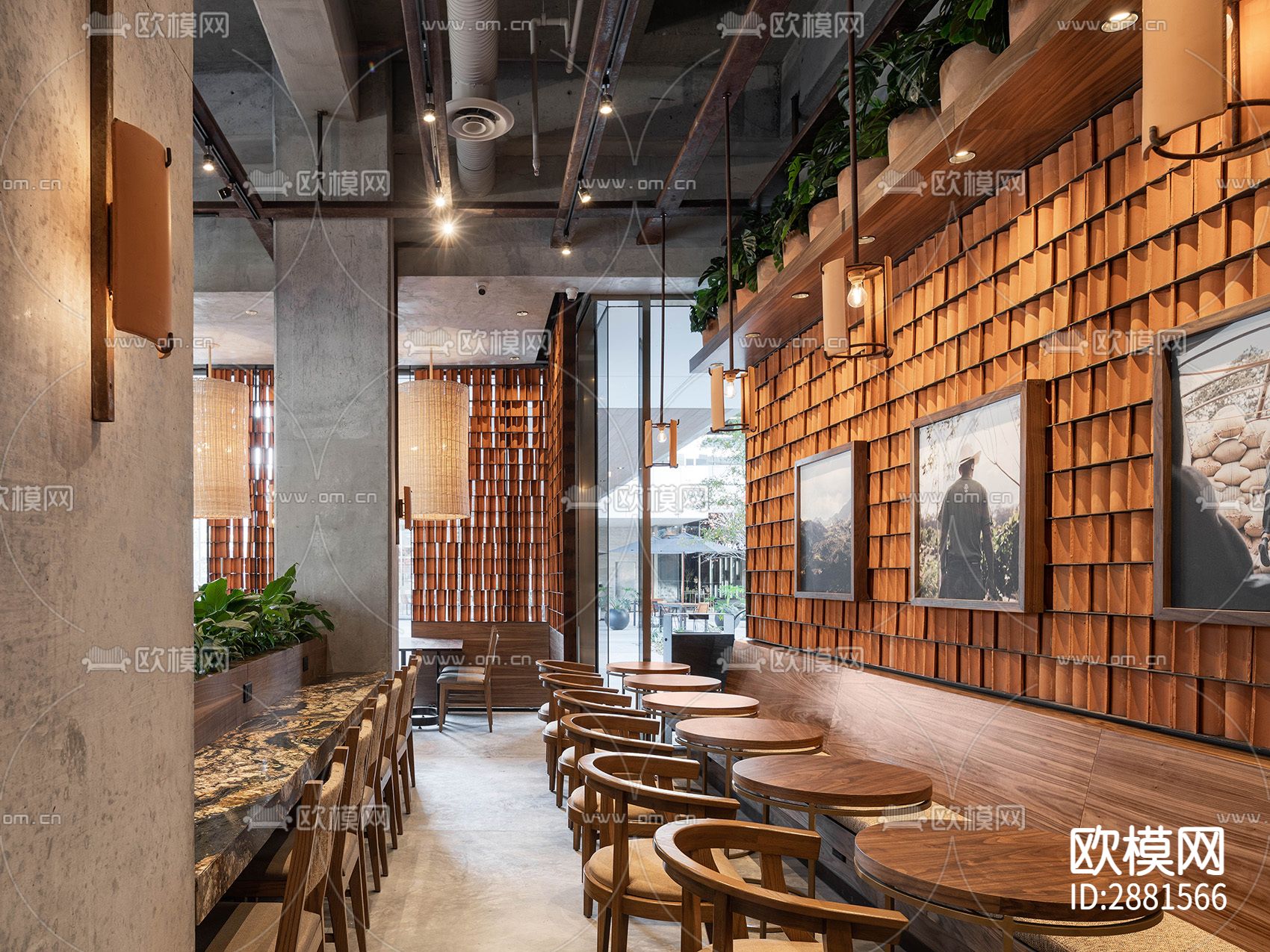 咖啡厅cad平面布置图下载（渲染图3）