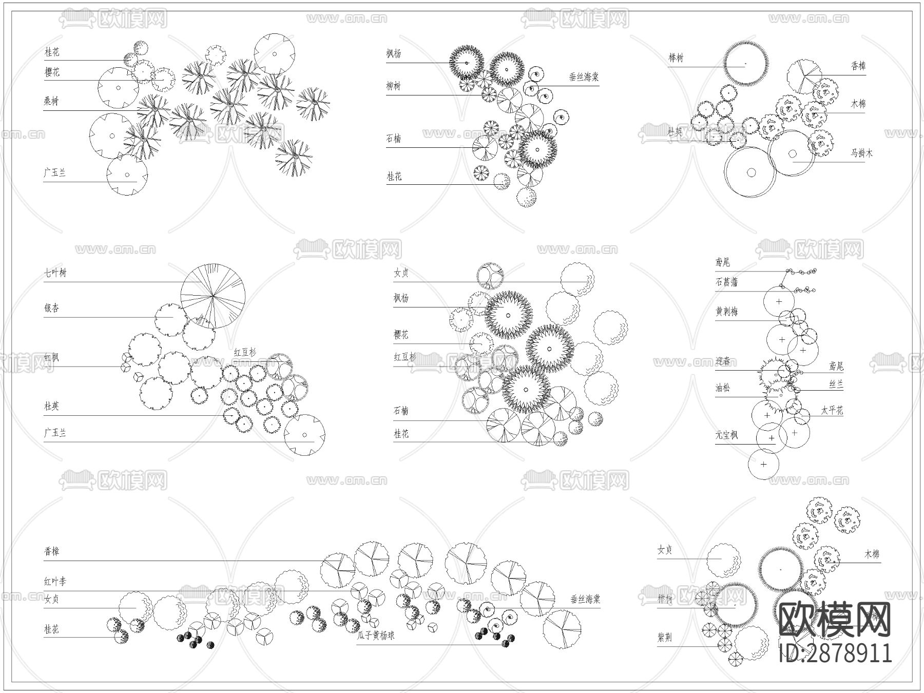 植物景观树灌木种植图cad大样图下载（渲染图1）