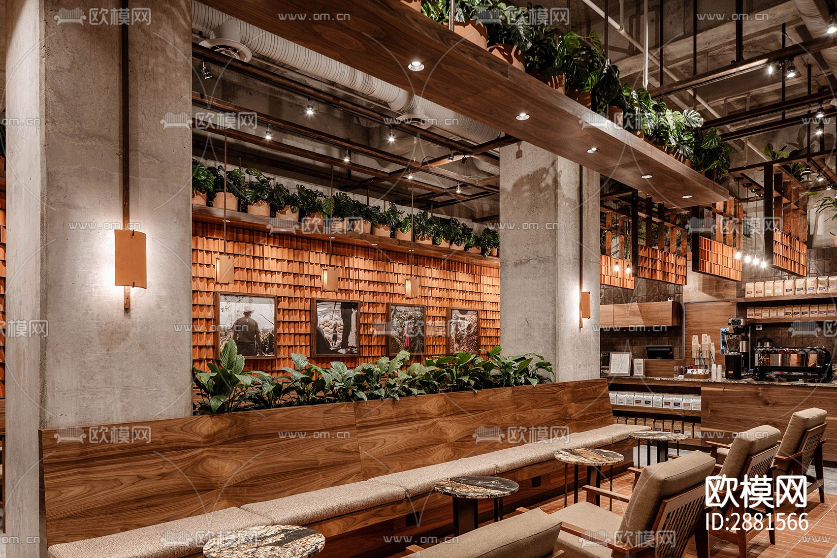 咖啡厅cad平面布置图下载（渲染图2）