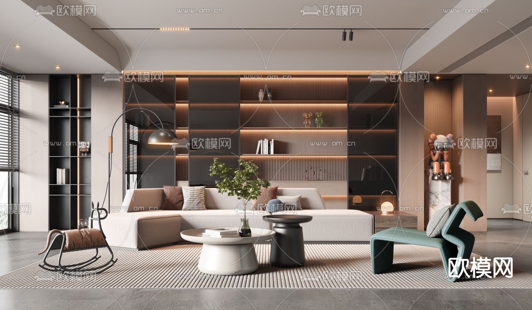 现代客厅3d模型下载