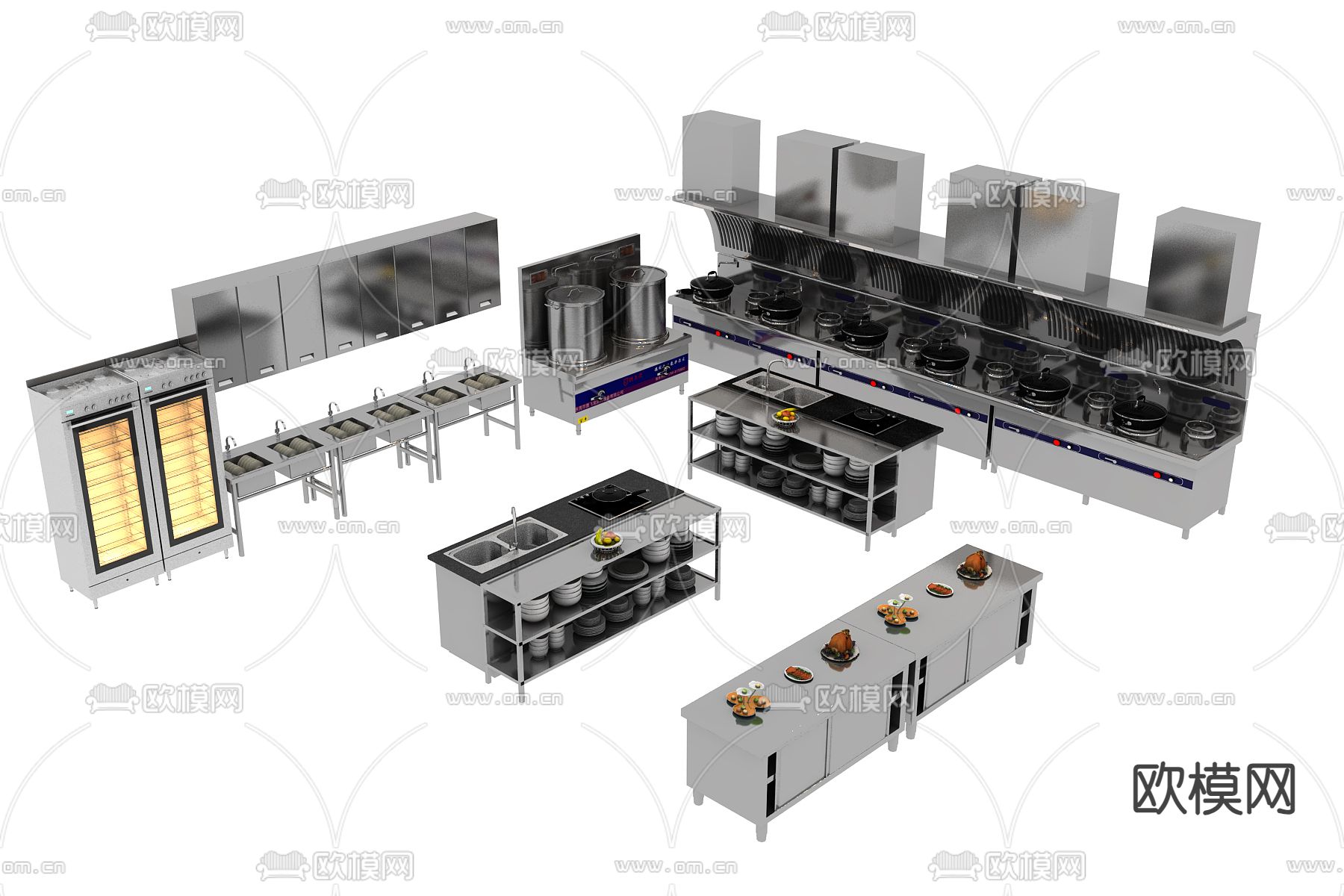 中央厨房 燃气灶 油烟机3d模型下载