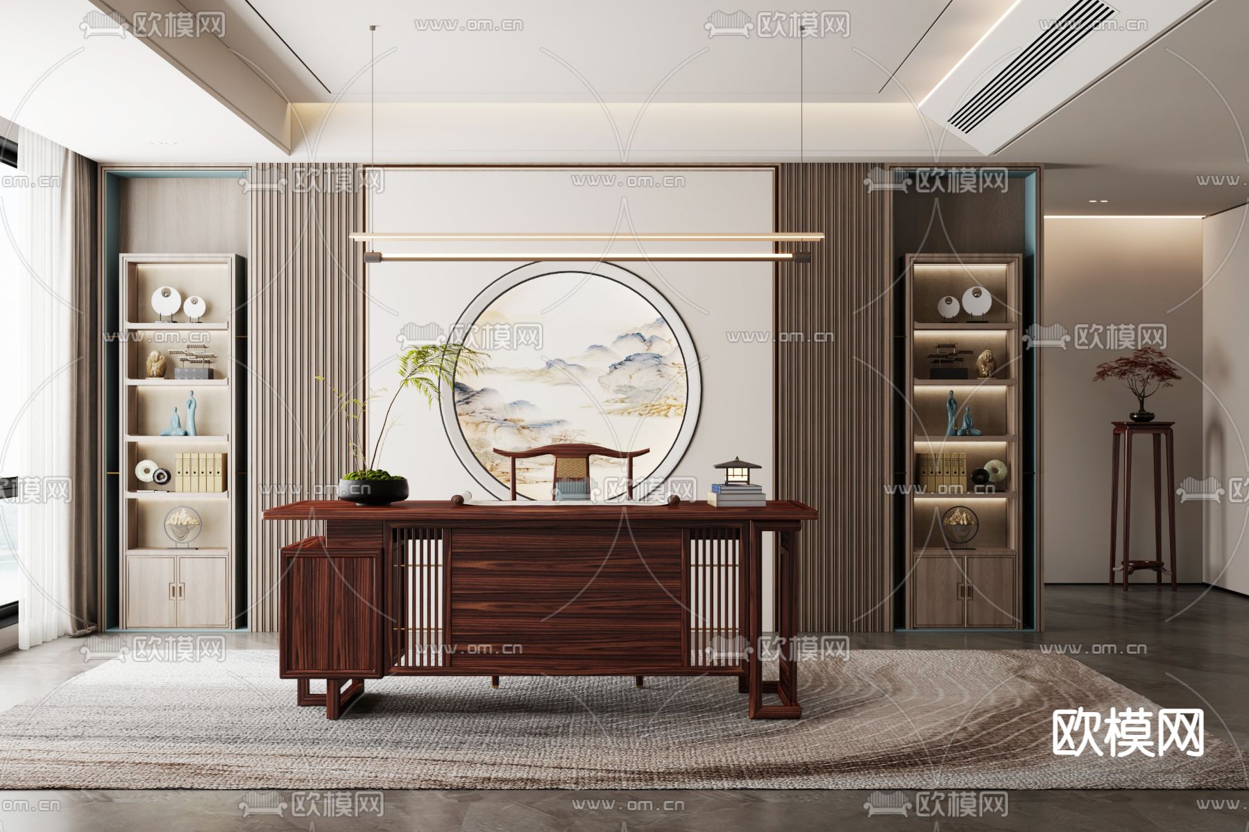 中式书房3d模型下载