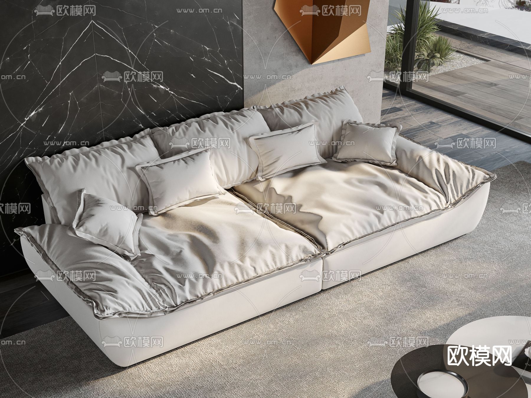 高级灰客厅3d模型下载（渲染图5）