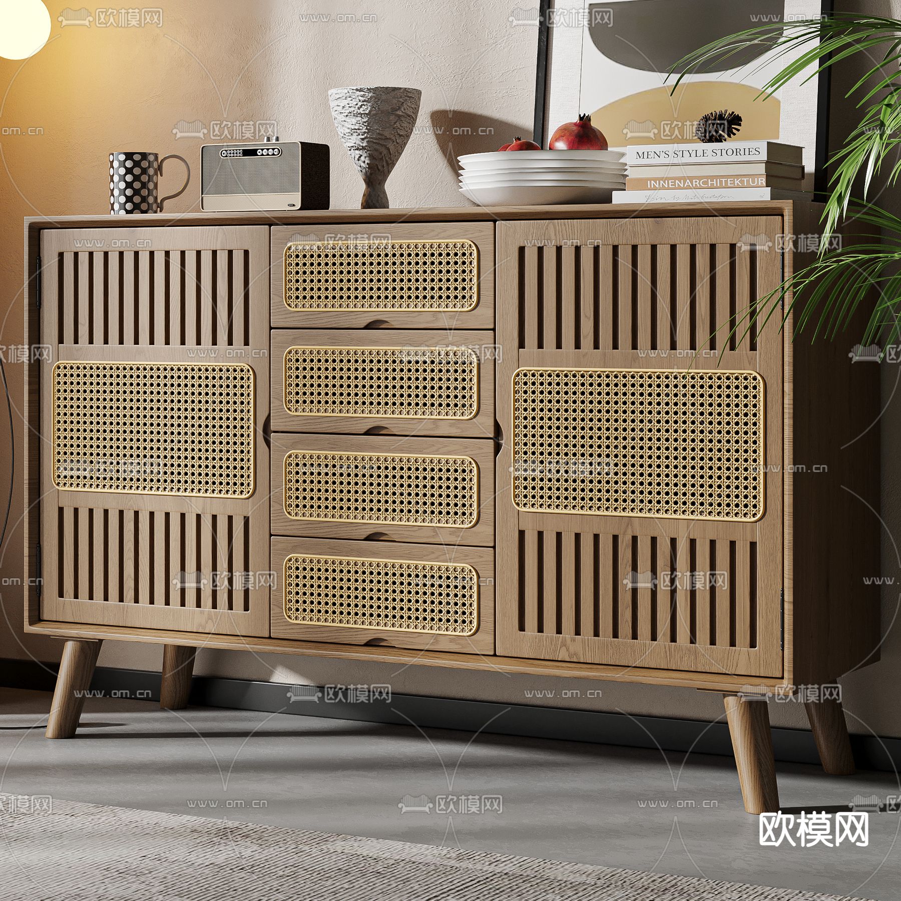 侘寂风餐边柜 端景柜 餐边柜3d模型下载（渲染图2）