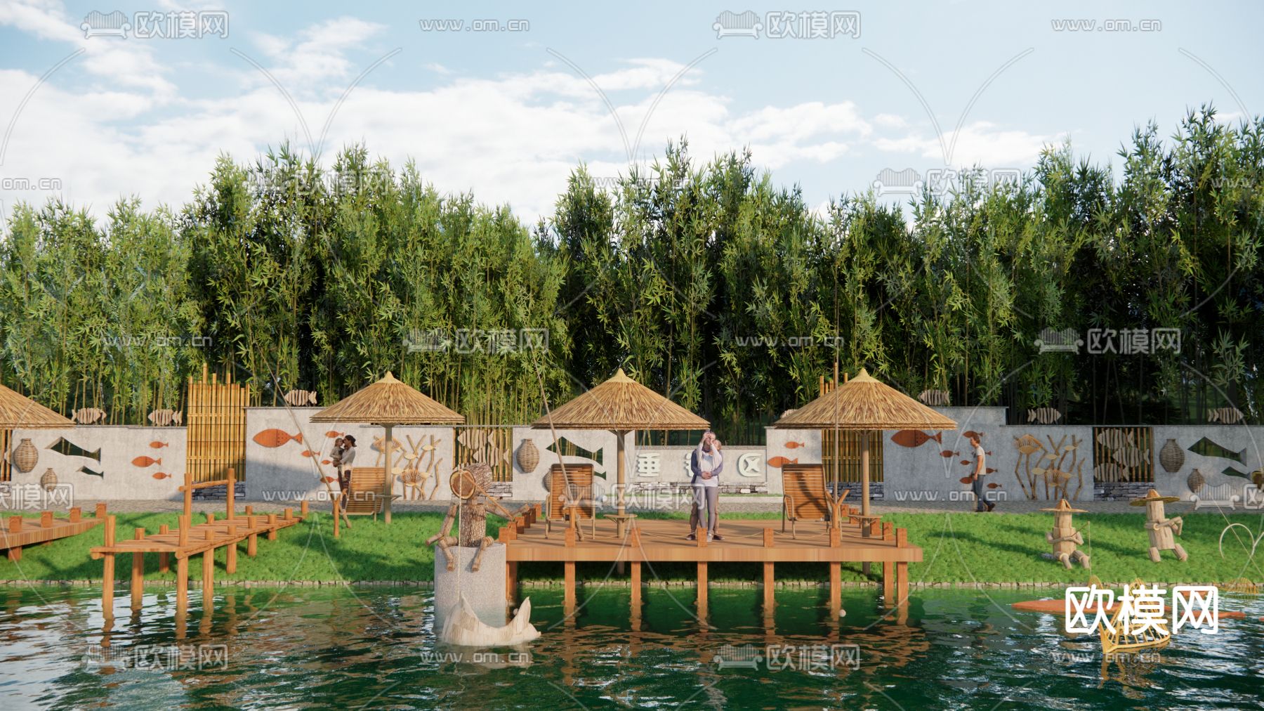 中式景观公园su模型下载（渲染图2）