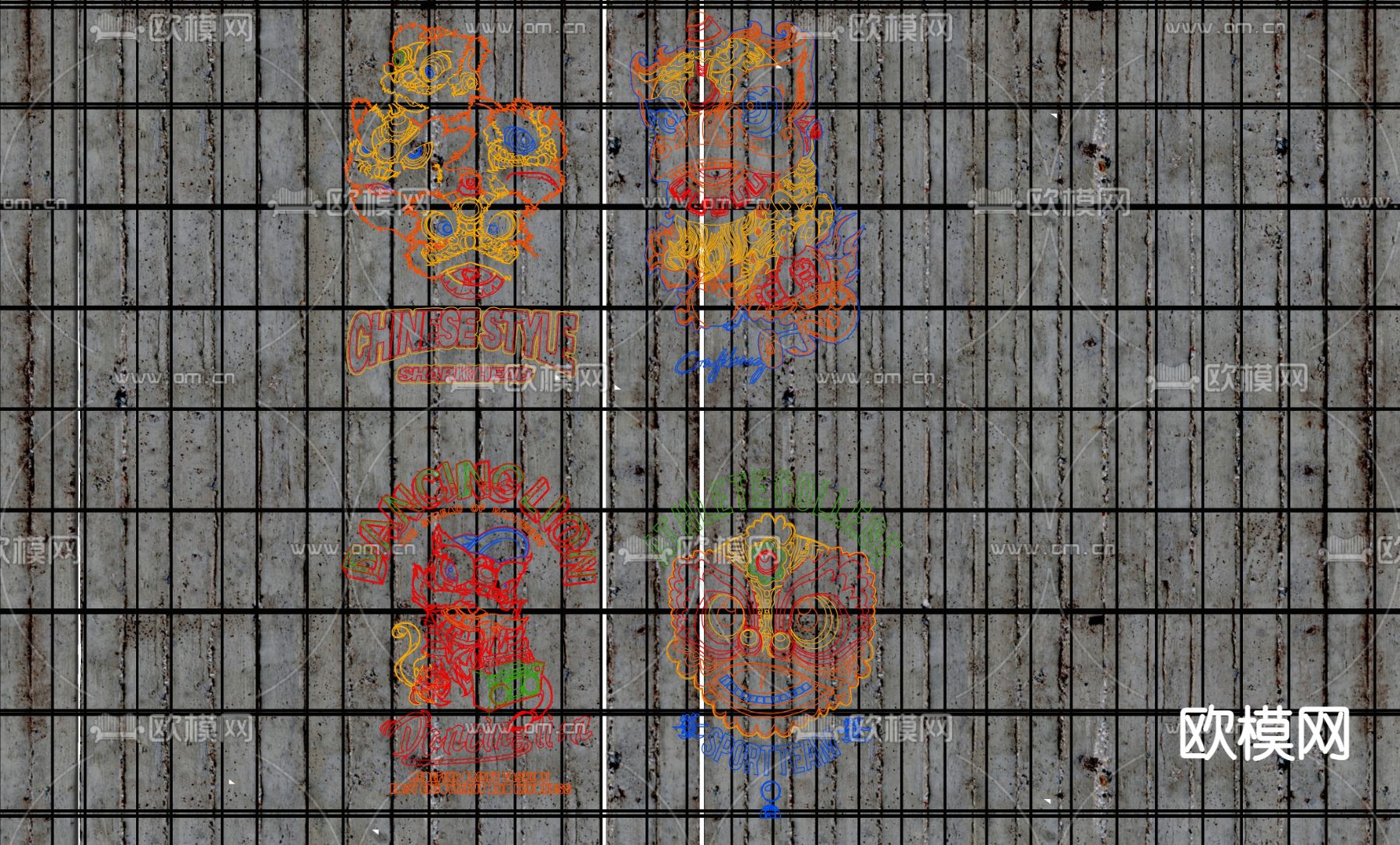 醒狮霓虹灯su模型下载（渲染图2）