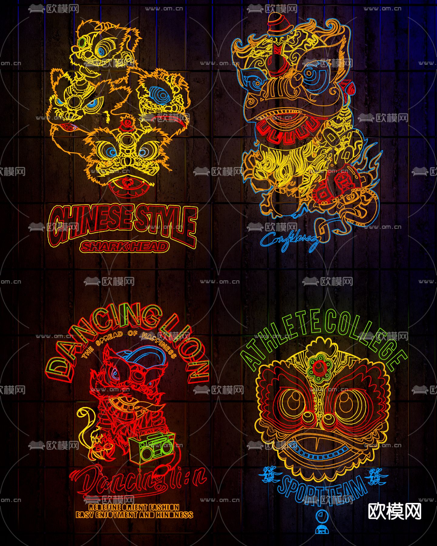 醒狮霓虹灯su模型下载（渲染图1）