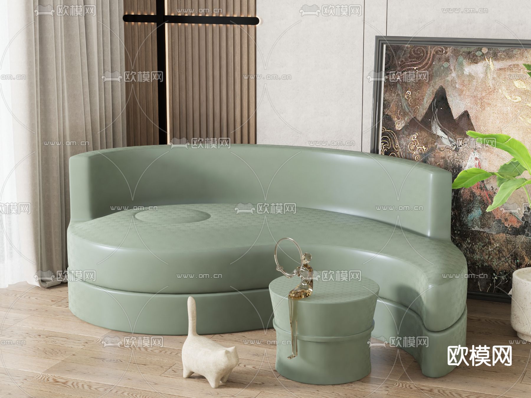 现代弧形沙发su模型下载（渲染图1）