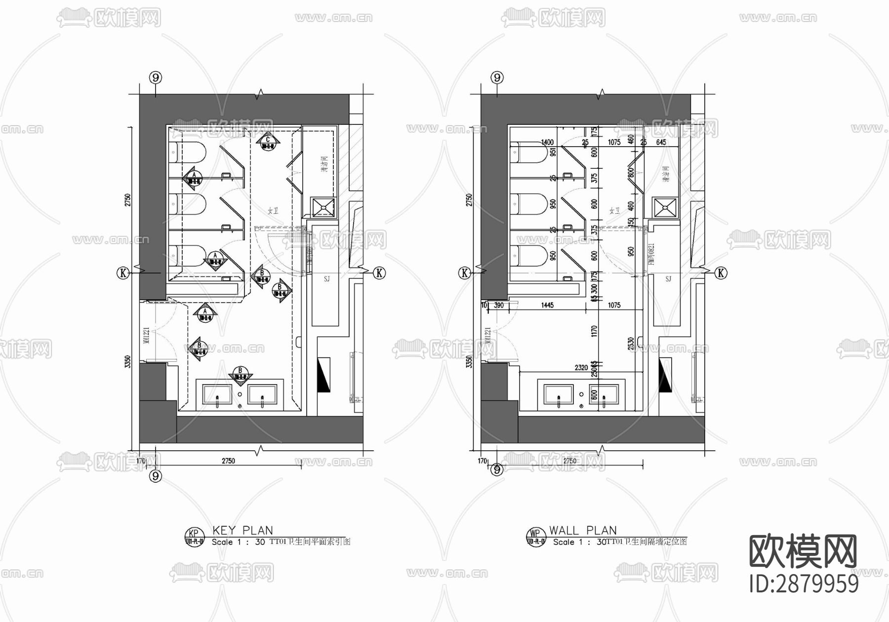 办公楼大堂公区办公室CAD施工图下载（渲染图5）