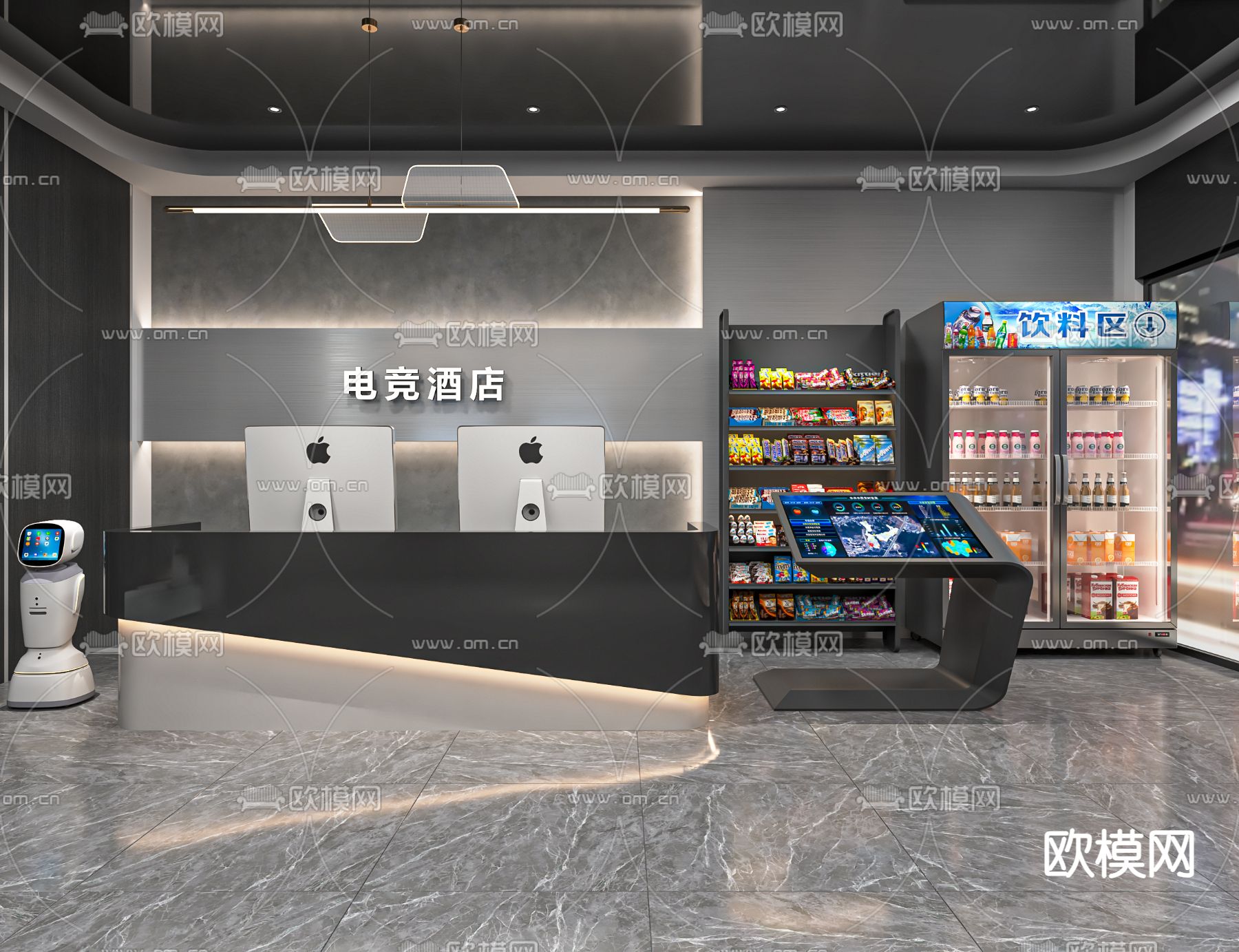 电竞酒店大堂su模型下载（渲染图1）