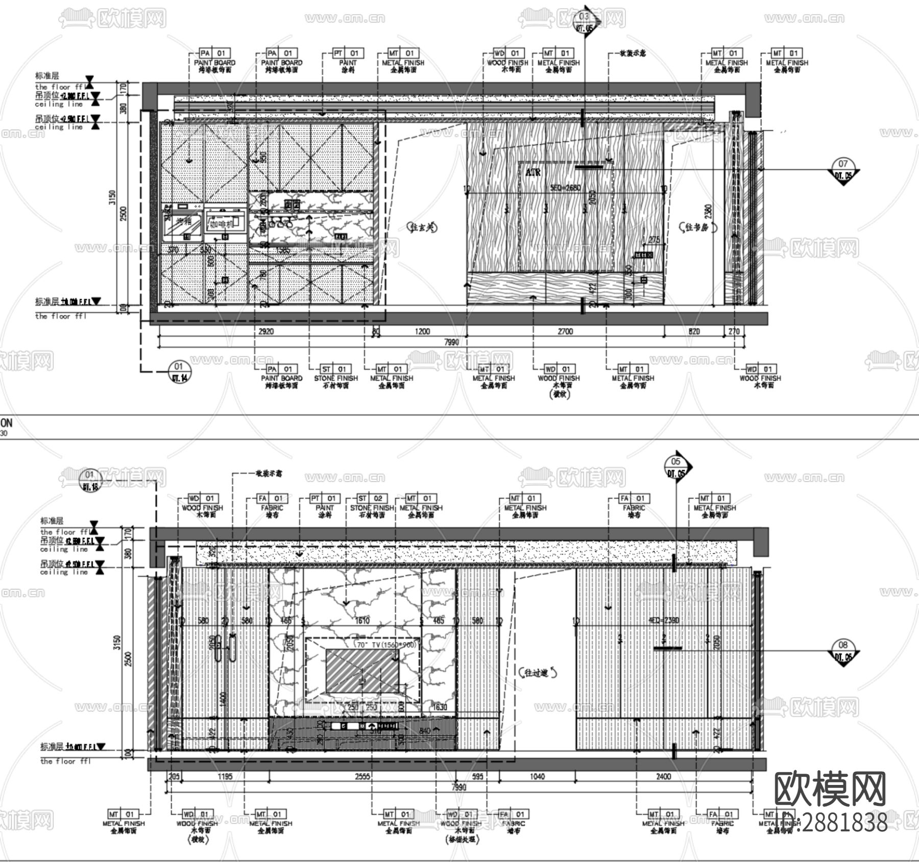 平层cad施工图下载（渲染图4）
