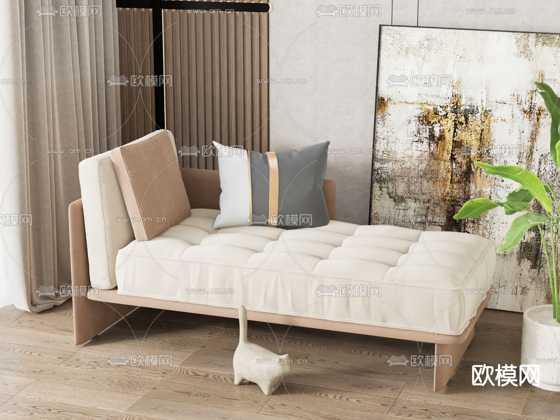 现代贵妃椅su模型下载（渲染图1）